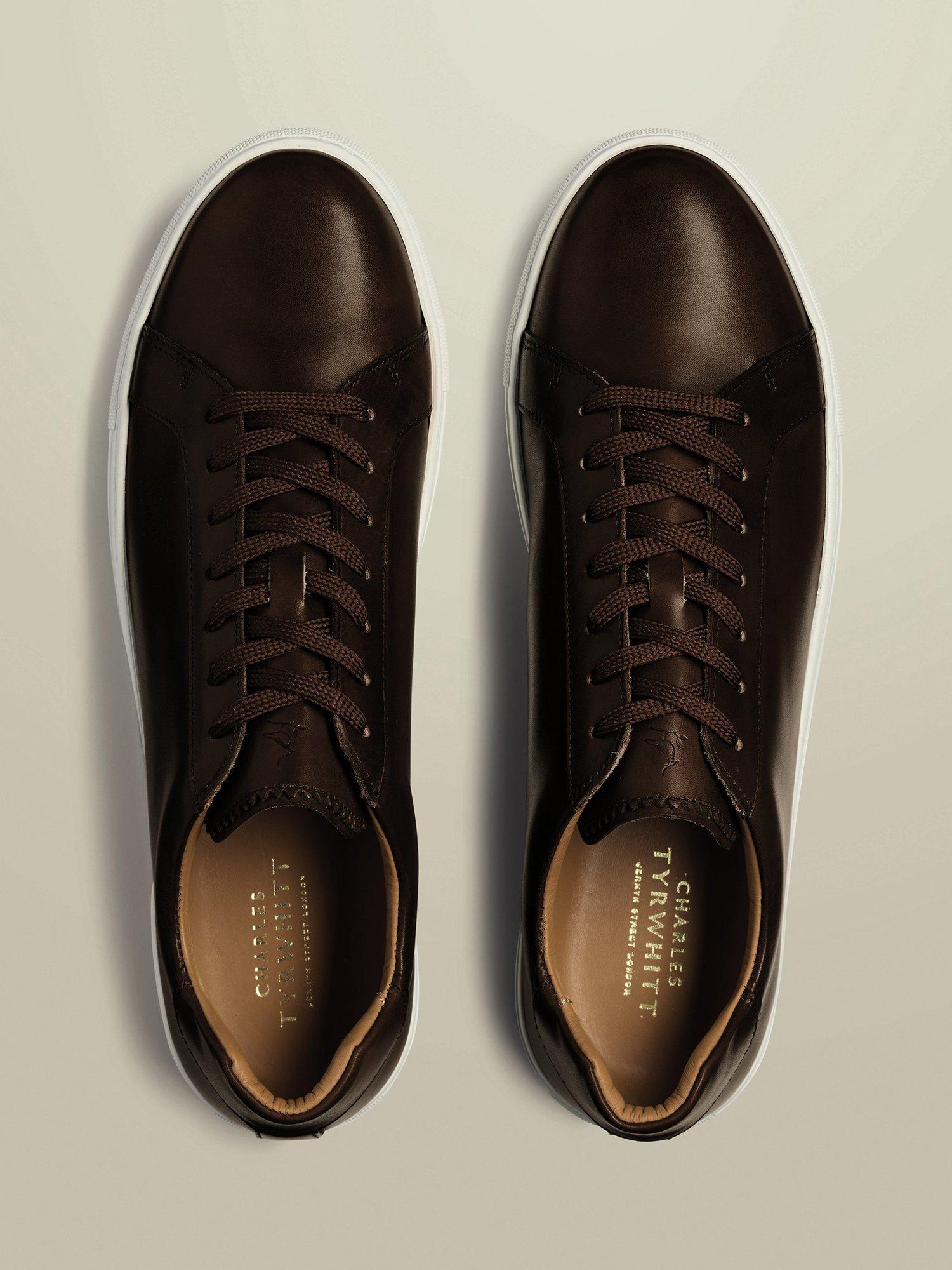 Product image 3 of 4, which shows Charles Tyrwhitt Lace Up Leather Trainers, Walnut Brown, 7