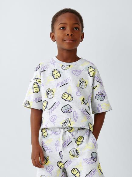 Brand Threads Kids' Marvel T-Shirt & Shorts Set, Grey Marl, Grey Marl