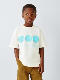 Brand Threads Kids' Cotton Smiley World T-Shirt, Tibetan Stone, Tibetan Stone