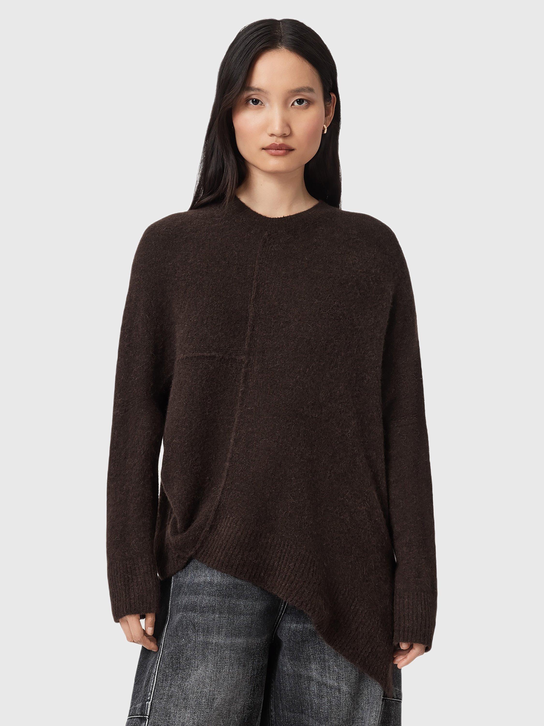 AllSaints Lock Asymmetric Wool Blend Jumper, Oxlood Red