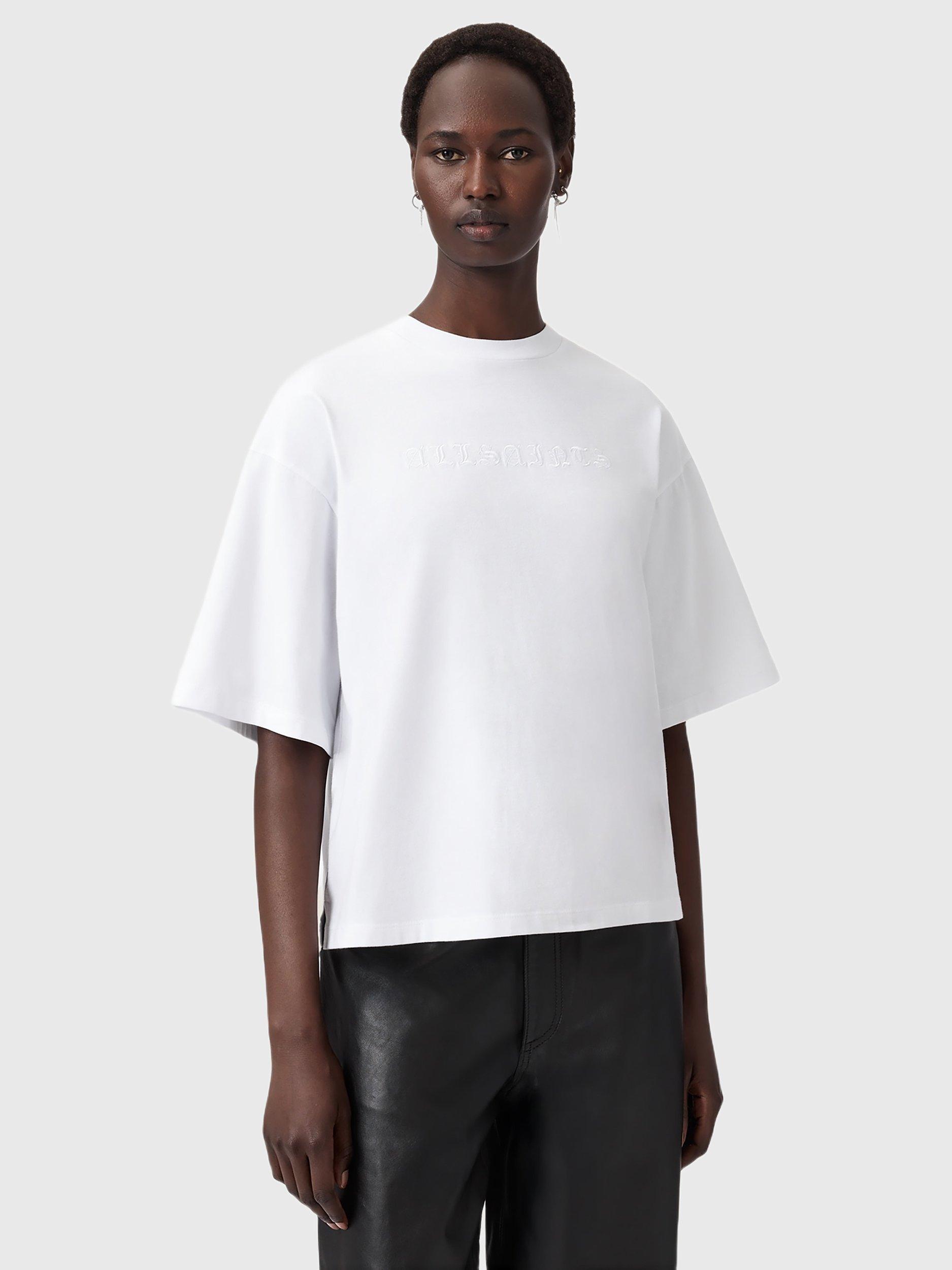 Product image 1 of 7, which shows AllSaints Vision Amelie Oversized T-Shirt, Optic White, XS