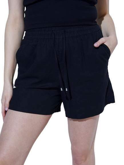 Lovall Everyday Relaxed Fit Linen Blend Shorts, Black