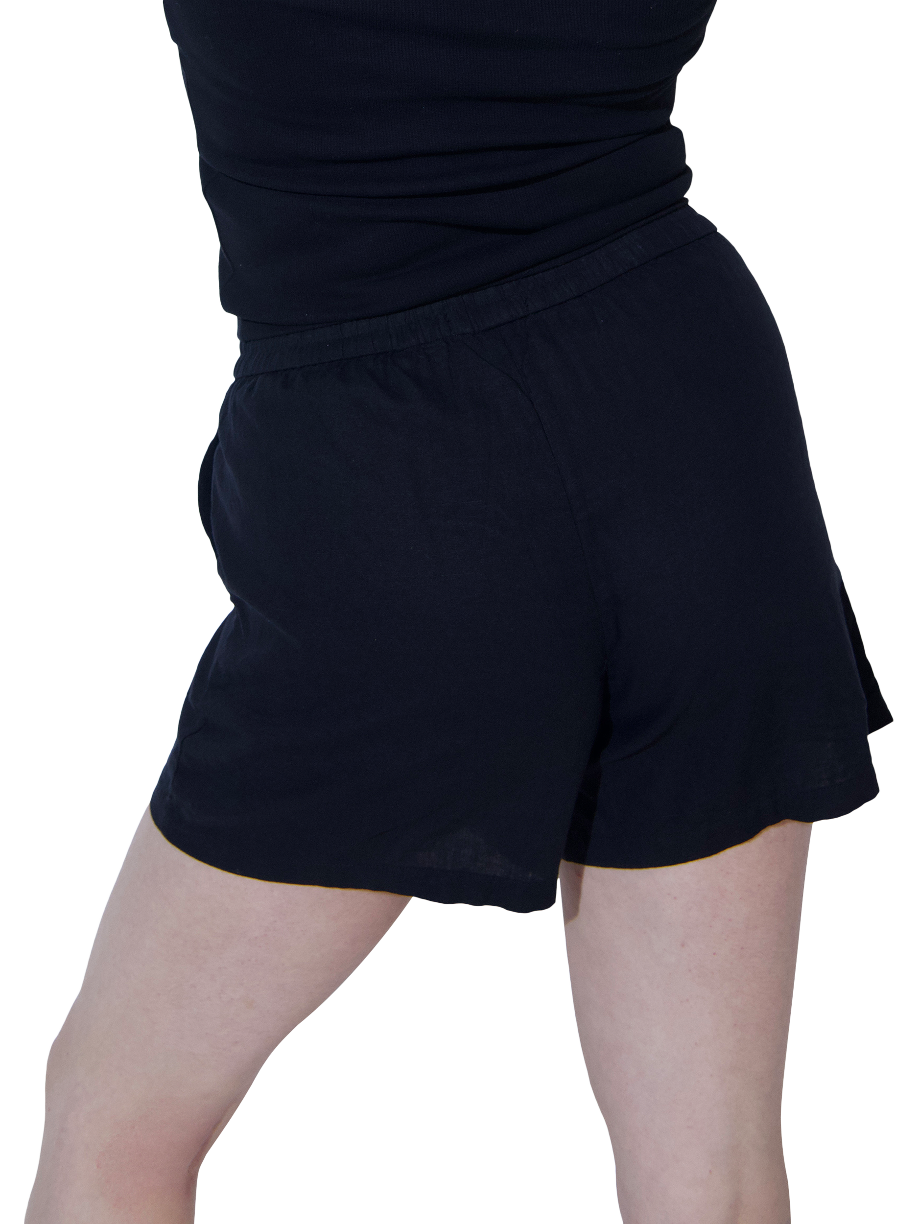 Product image 2 of 4, which shows Lovall Everyday Relaxed Fit Linen Blend Shorts, Black, 8