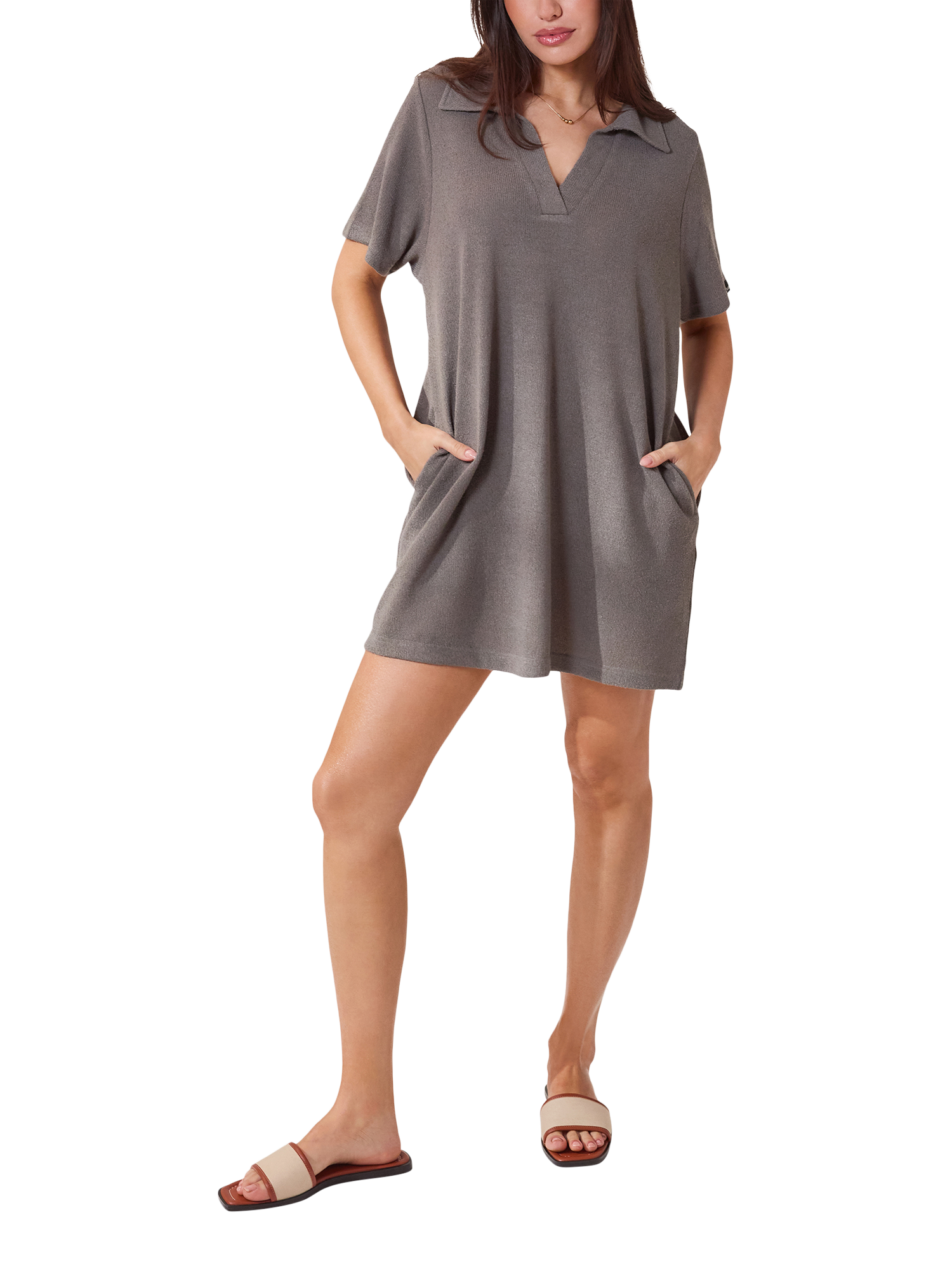 Product image 1 of 2, which shows Lovall Lightweight Knit Mini Dress, Slate Green, 4-6