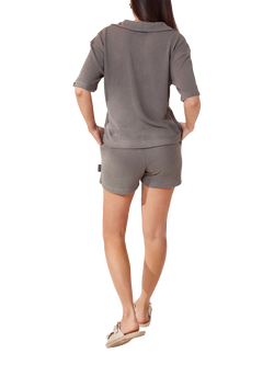 Lovall Lightweight Collar Knit Short Set - view 2, Slate Green