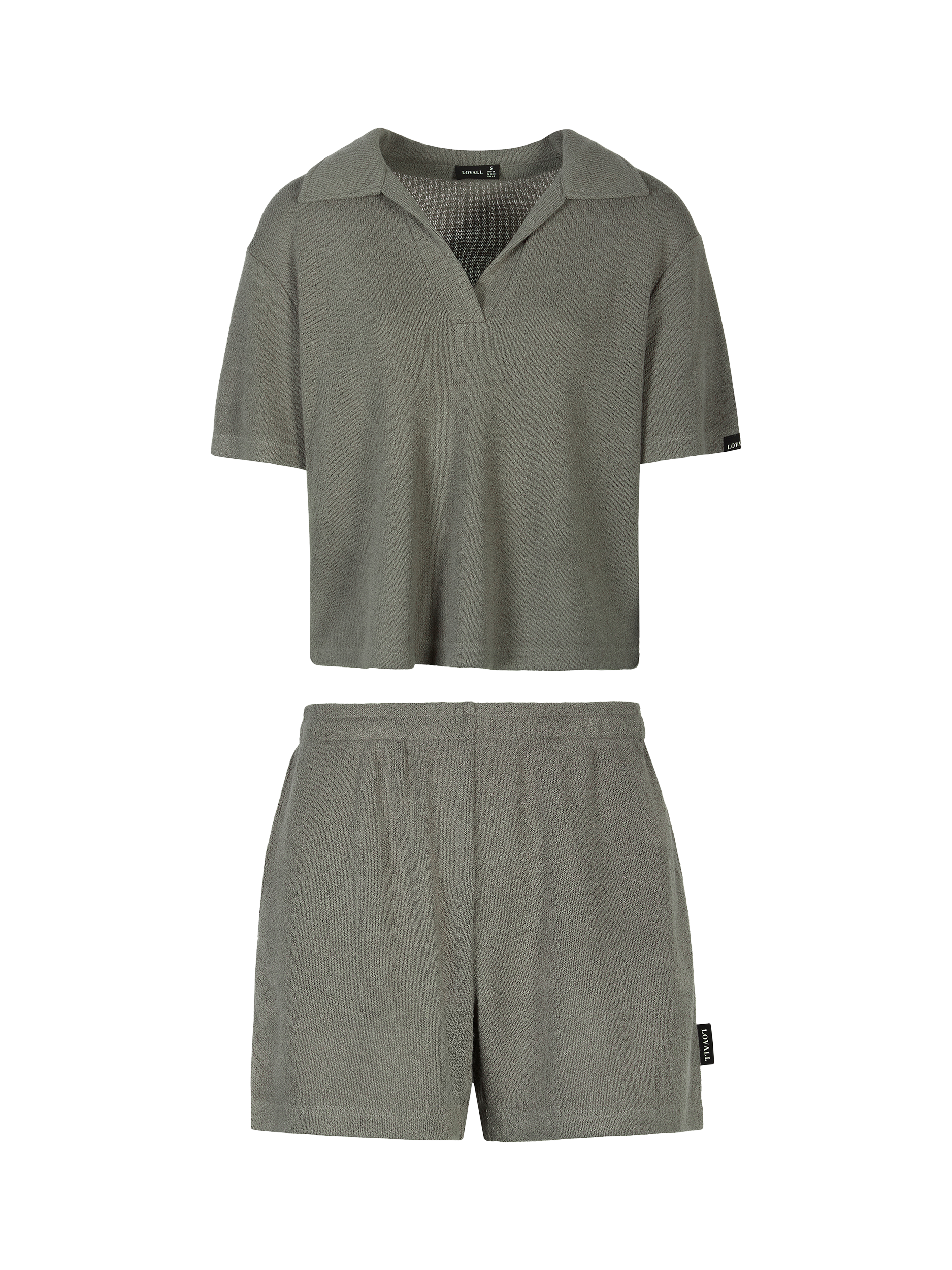 Product image 5 of 5, which shows Lovall Lightweight Collar Knit Short Set, Slate Green, 6-8