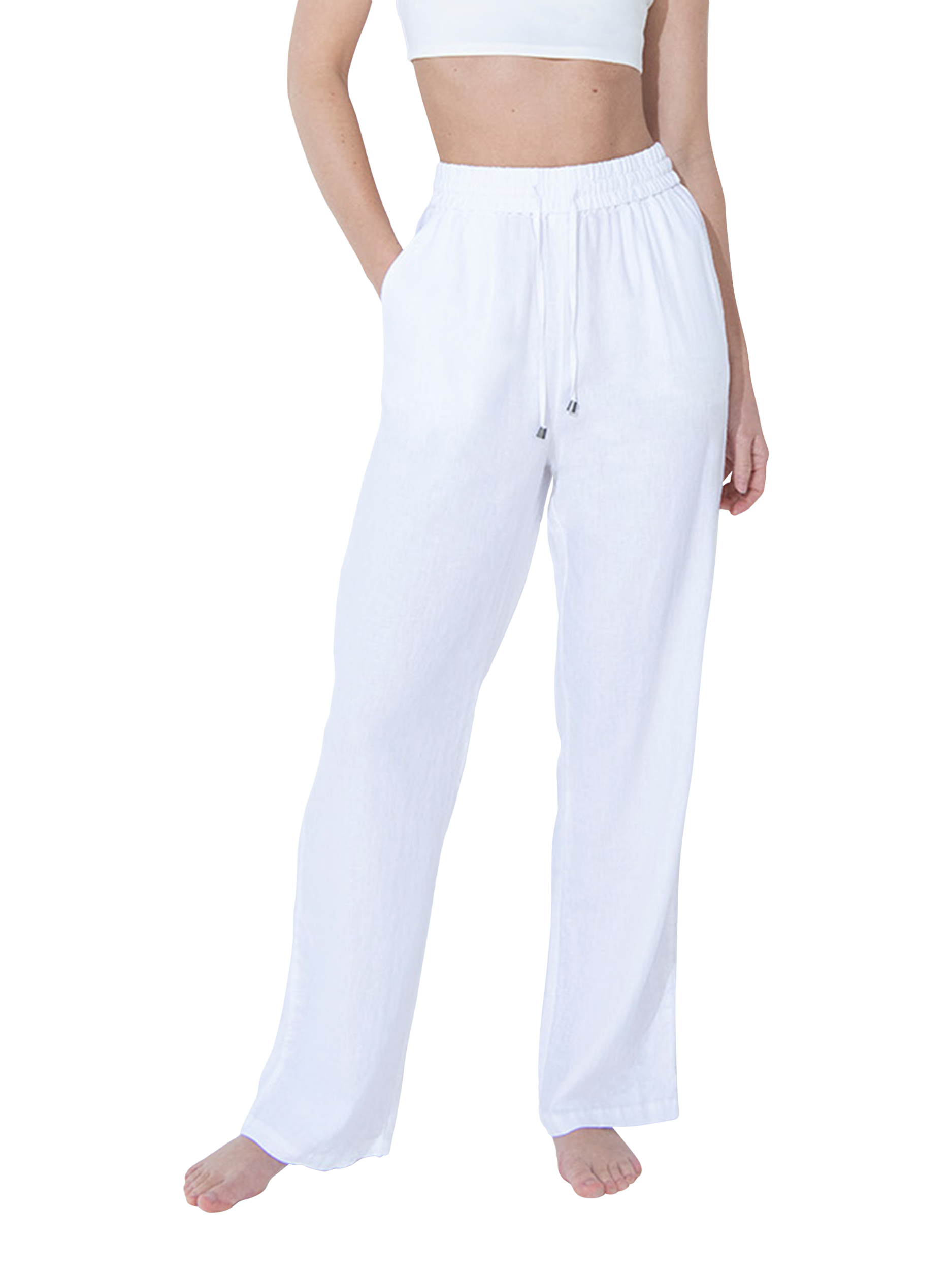 Product image 1 of 3, which shows Lovall Linen Blend Wide Leg Trousers, White, 12
