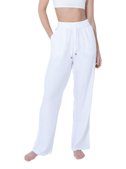 Lovall Linen Blend Wide Leg Trousers, White, White