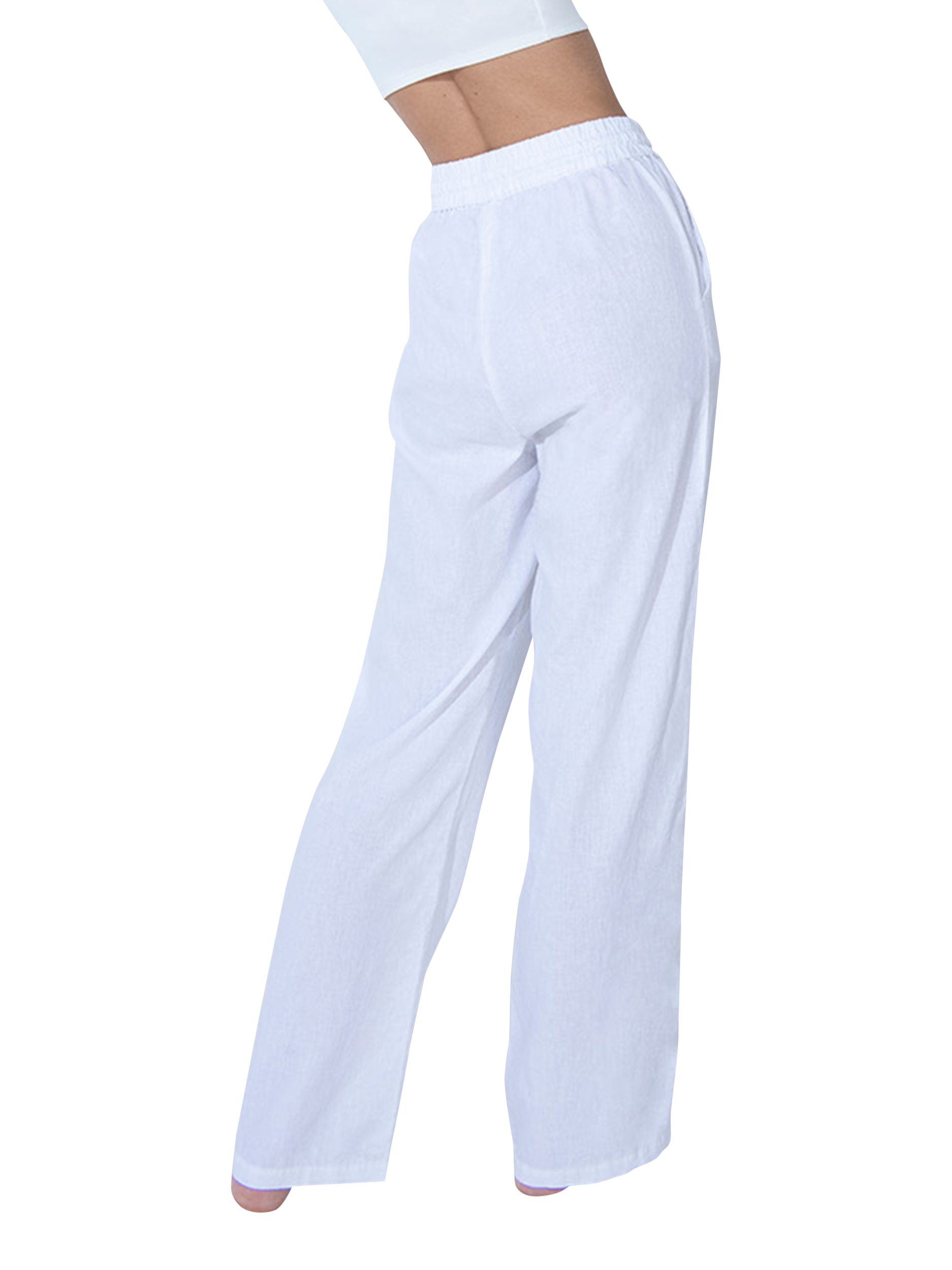 Product image 2 of 3, which shows Lovall Linen Blend Wide Leg Trousers, White, 12