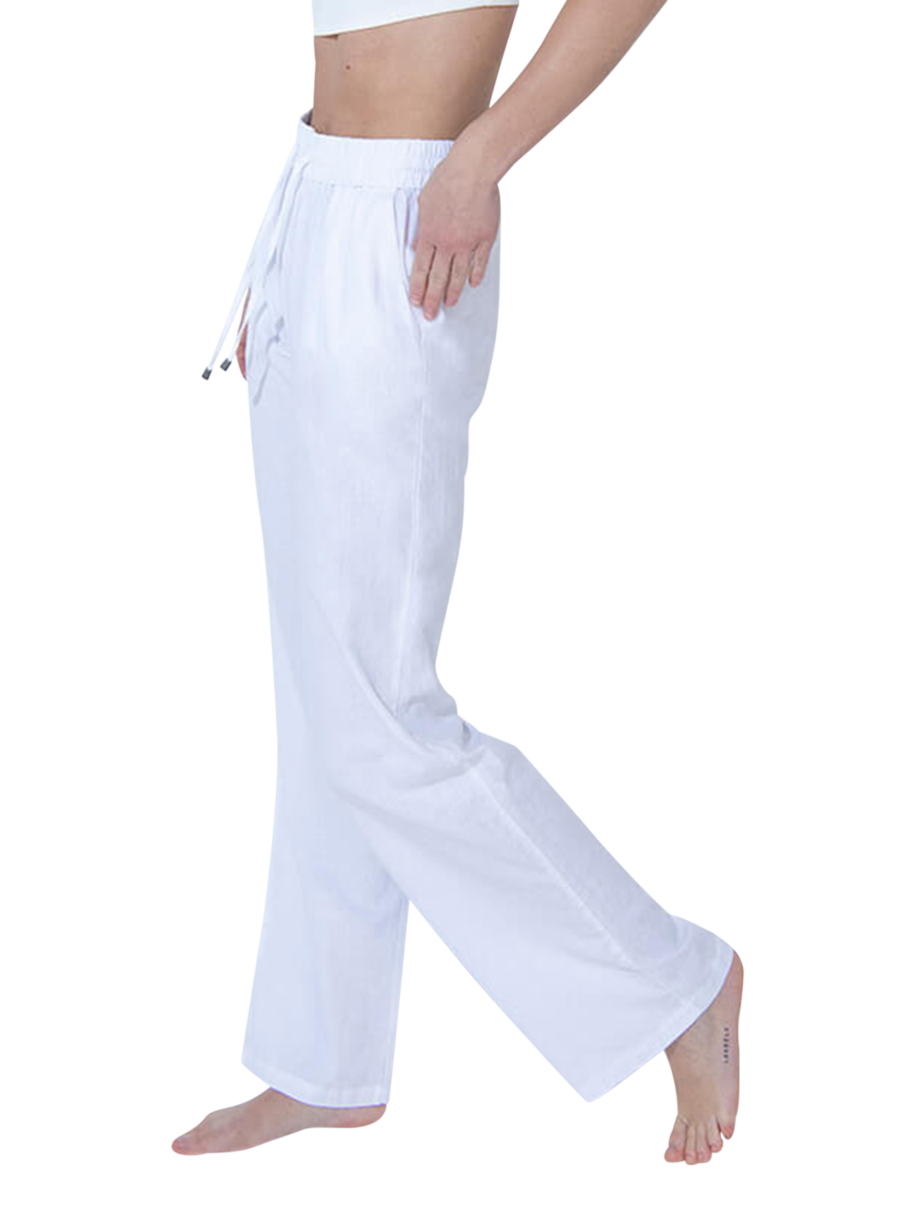 Product image 3 of 3, which shows Lovall Linen Blend Wide Leg Trousers, White, 12