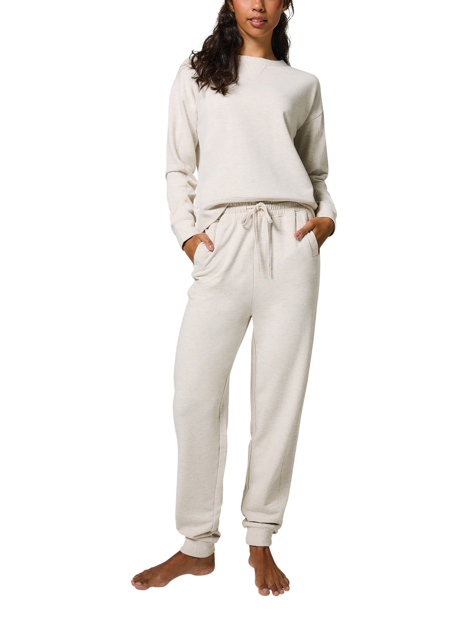 Product image 4 of 5, which shows Lovall Luxe High Waist Lounge Joggers, Vanilla Marl, 10