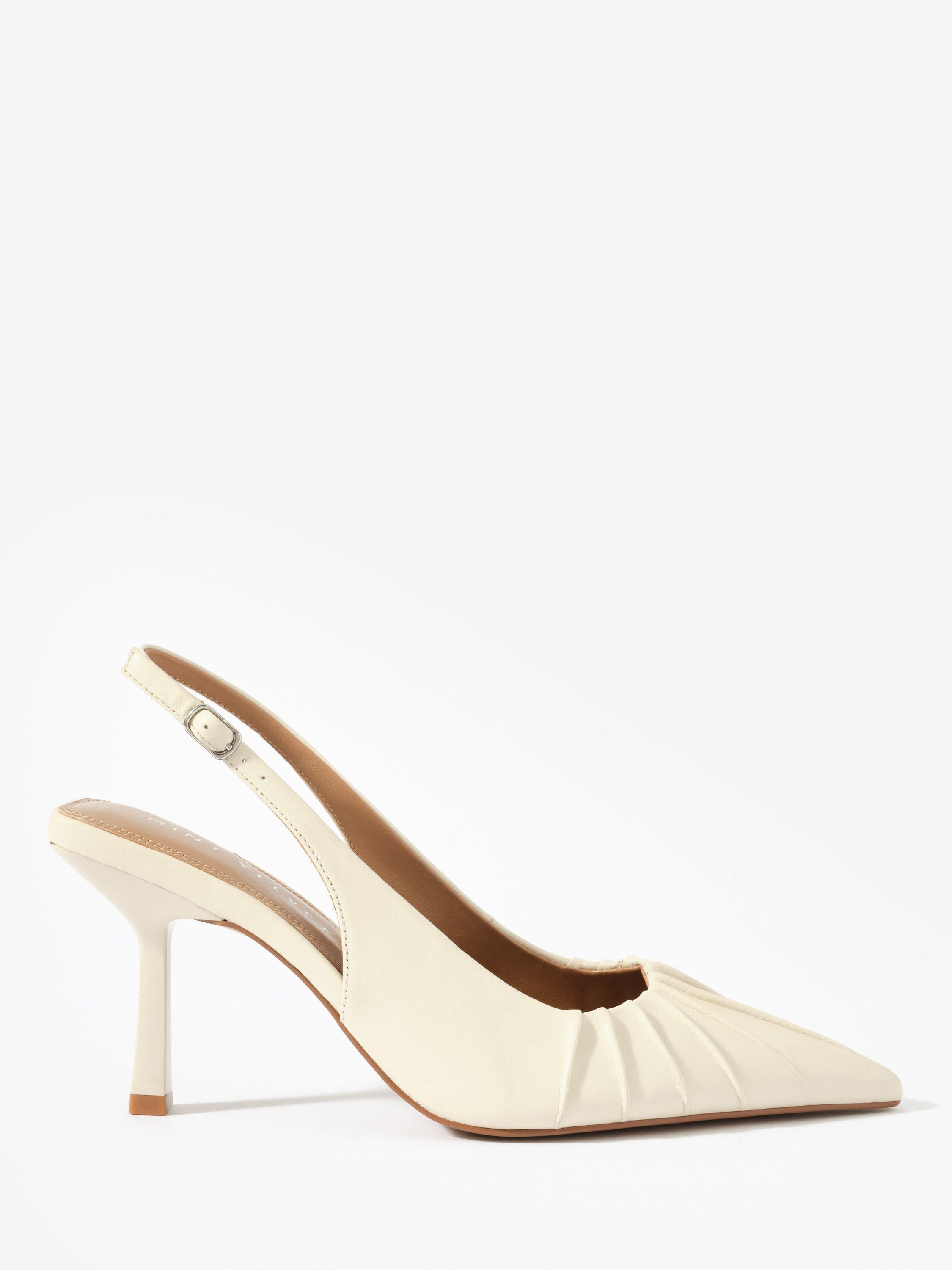 Product image 1 of 5, which shows Mint Velvet Dot Cream Leather Ruched Slingback Heels, Natural Stone, 5