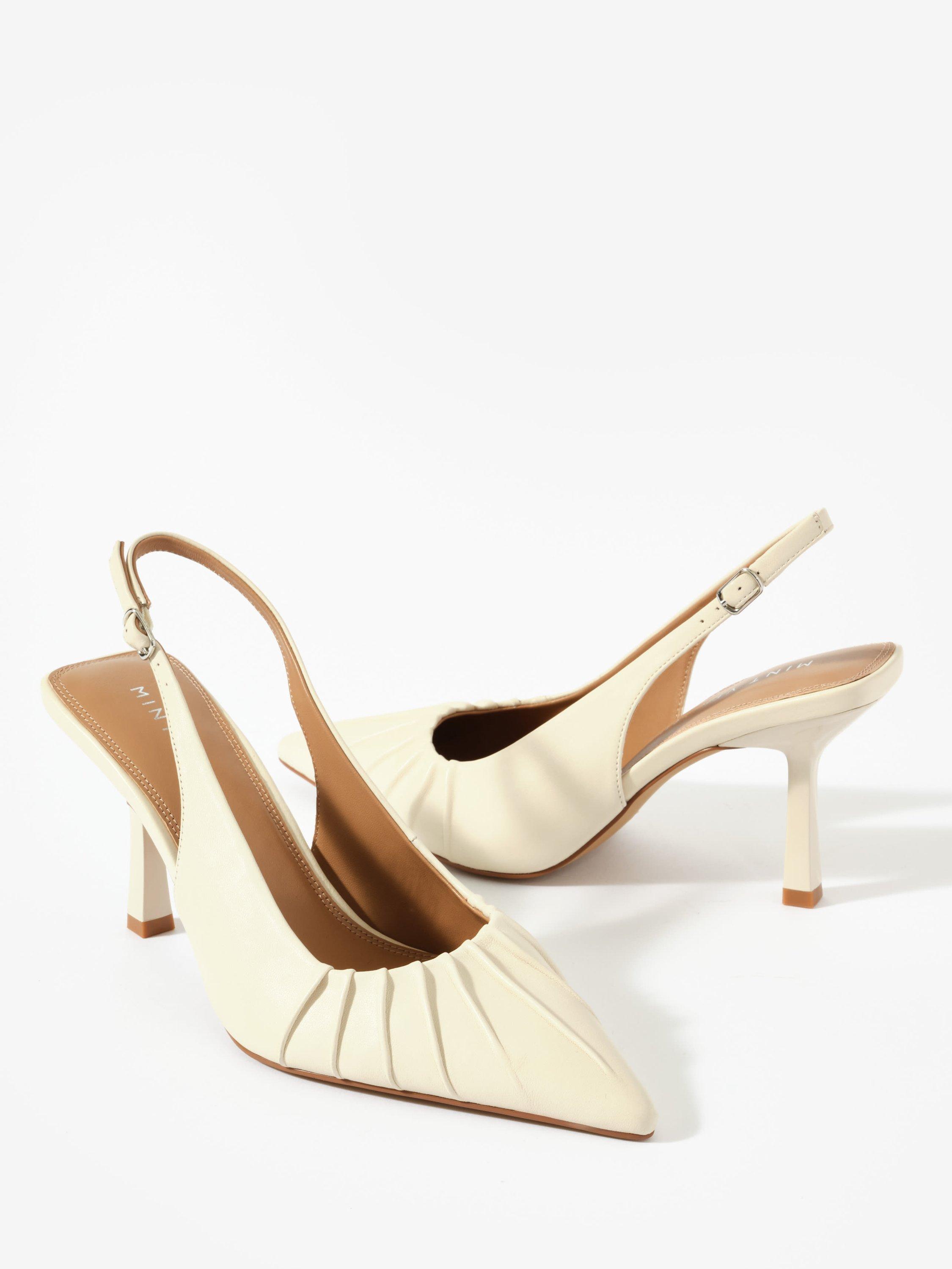 Product image 4 of 5, which shows Mint Velvet Dot Cream Leather Ruched Slingback Heels, Natural Stone, 5