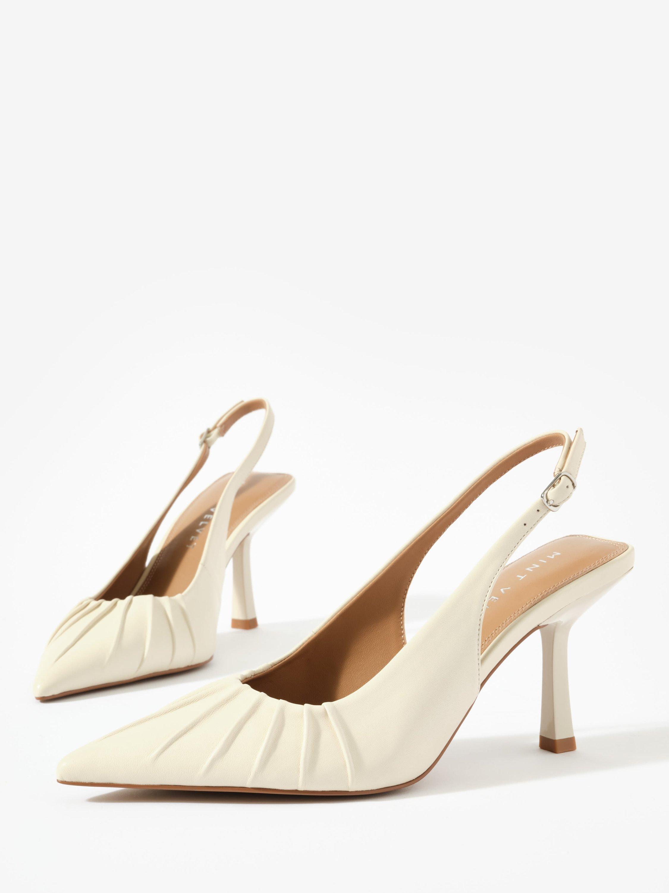 Product image 5 of 5, which shows Mint Velvet Dot Cream Leather Ruched Slingback Heels, Natural Stone, 5