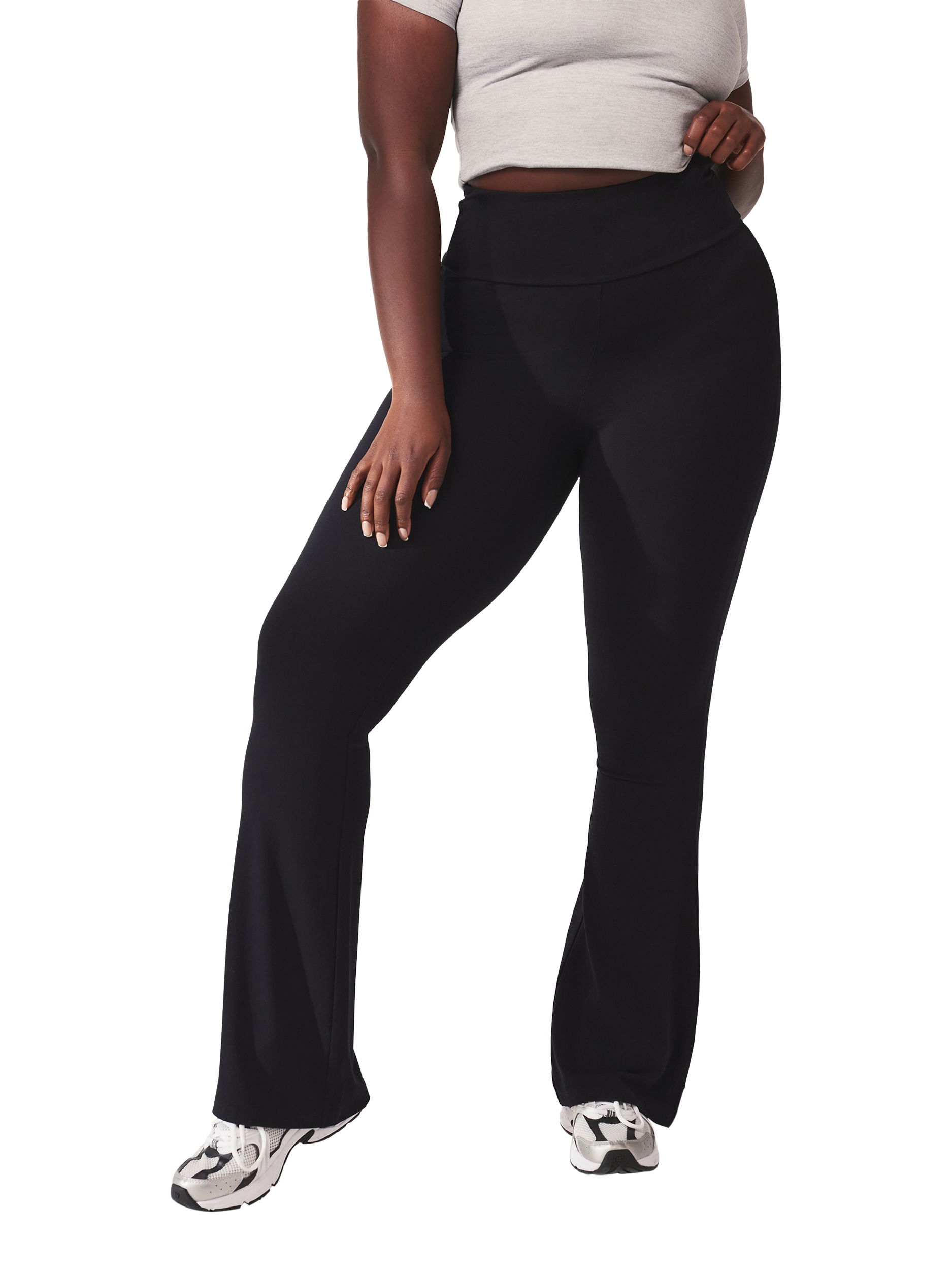 Product image 1 of 5, which shows Lovall Regular High Waist Lightweight Flared Leggings, Black, 6