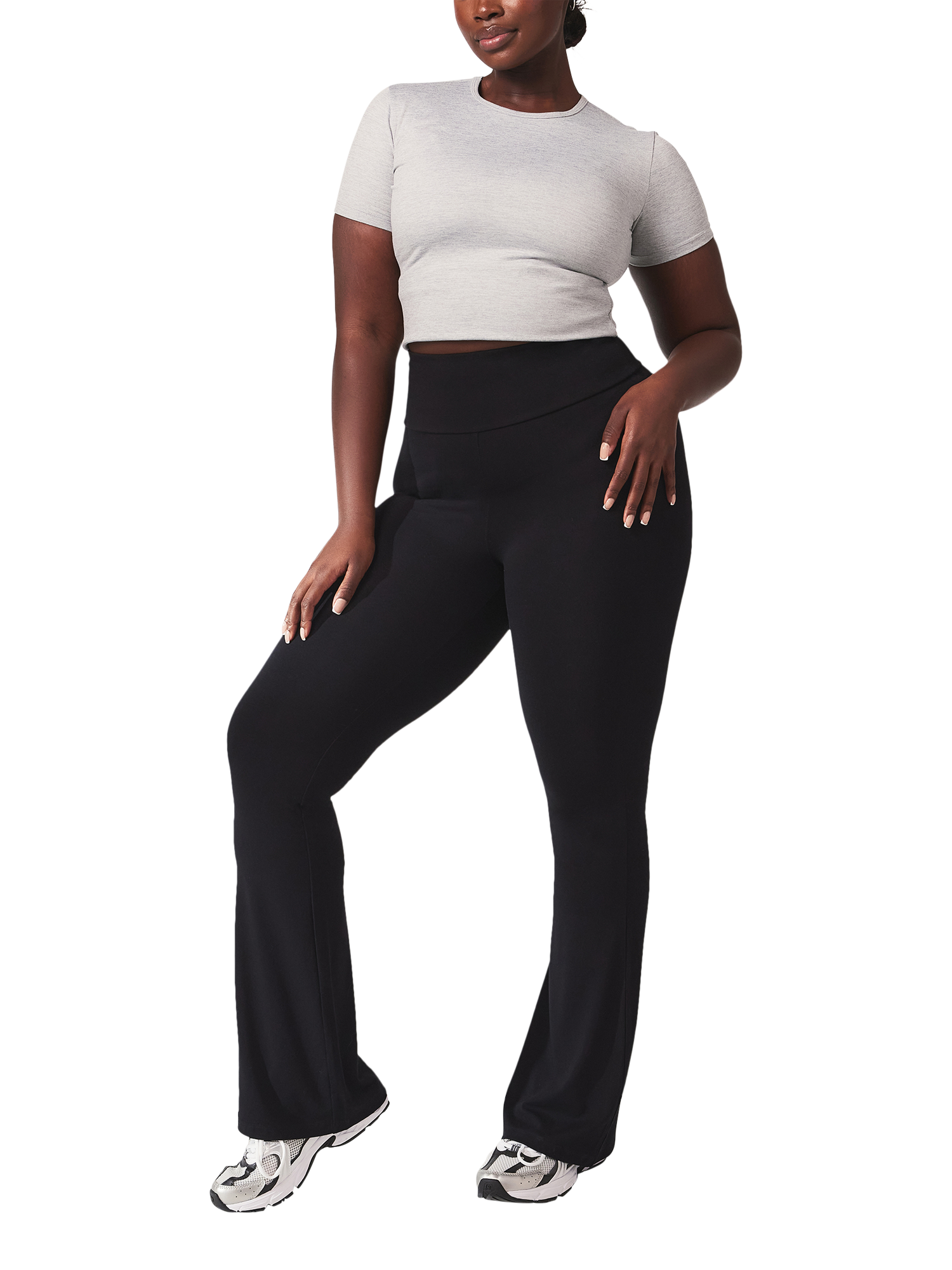 Product image 4 of 6, which shows Lovall Petite High Waist Lightweight Flared Leggings, Black, 6