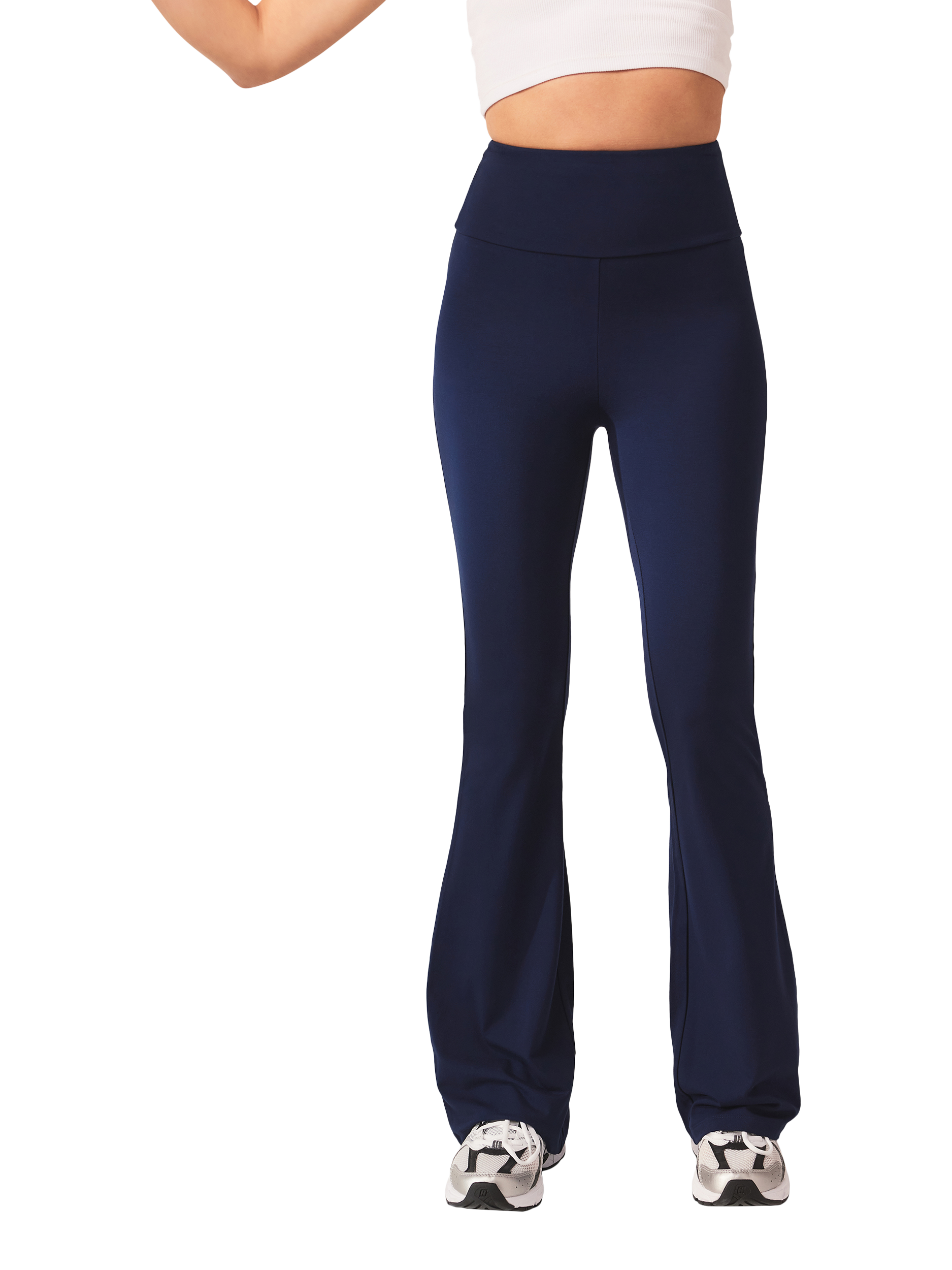 Product image 1 of 6, which shows Lovall Regular High Waist Lightweight Flared Leggings, Navy, 6