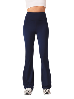 Lovall Petite High Waist Lightweight Flared Leggings, Navy