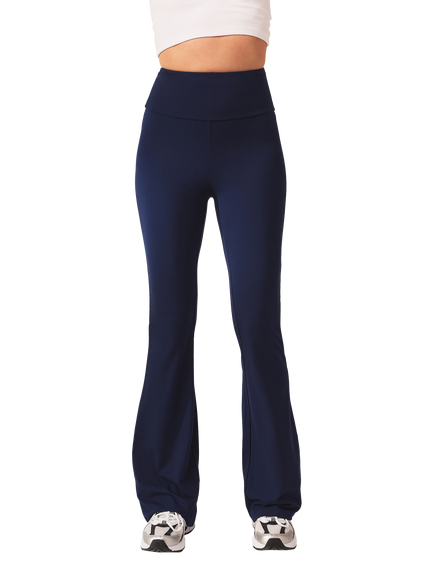 Lovall Petite High Waist Lightweight Flared Leggings, Navy