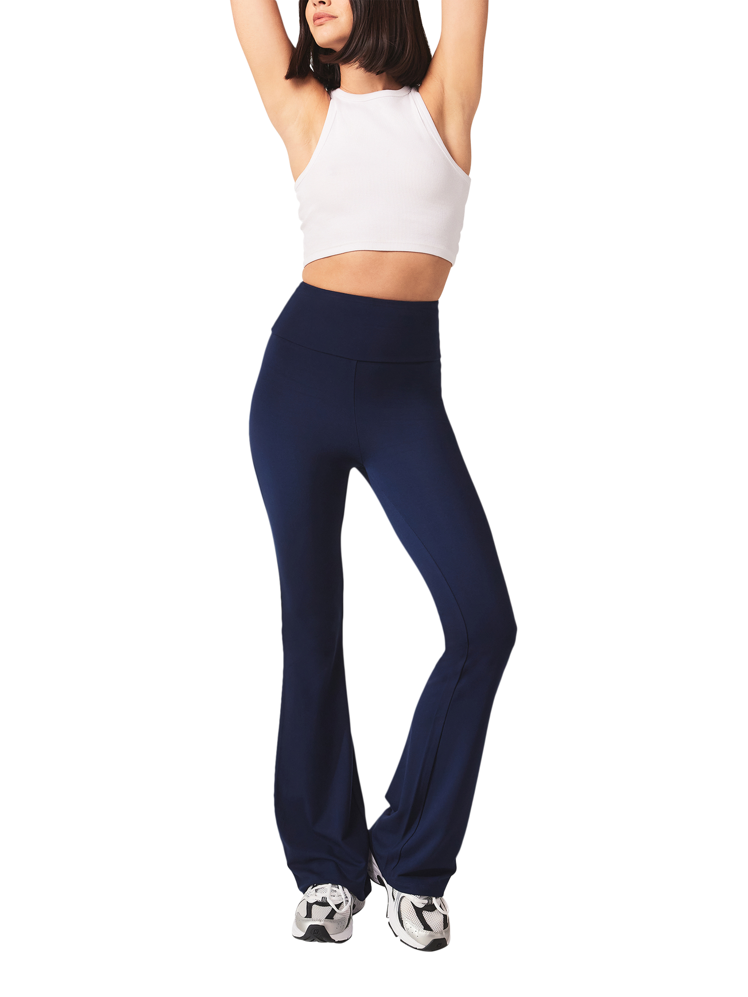 Product image 4 of 6, which shows Lovall Petite High Waist Lightweight Flared Leggings, Navy, 6