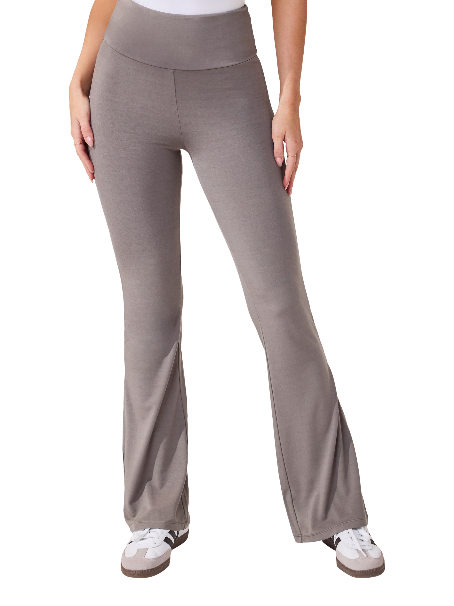Product image 1 of 5, which shows Lovall Regular High Waist Lightweight Flared Leggings, Slate Green, 6