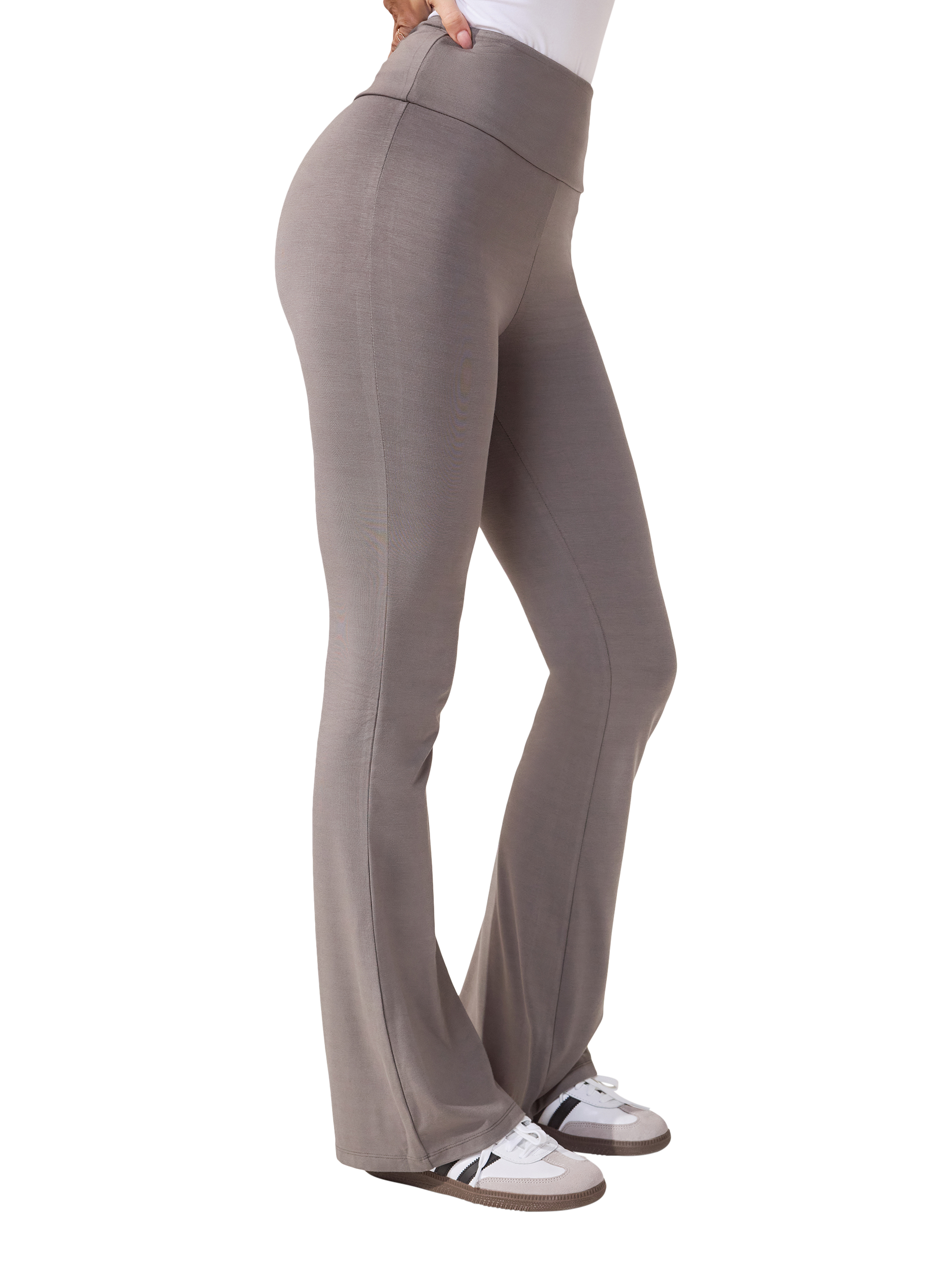 Product image 3 of 5, which shows Lovall Regular High Waist Lightweight Flared Leggings, Slate Green, 6