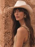 Mint Velvet Leather Trim Fedora Cowboy Hat, Natural Cream