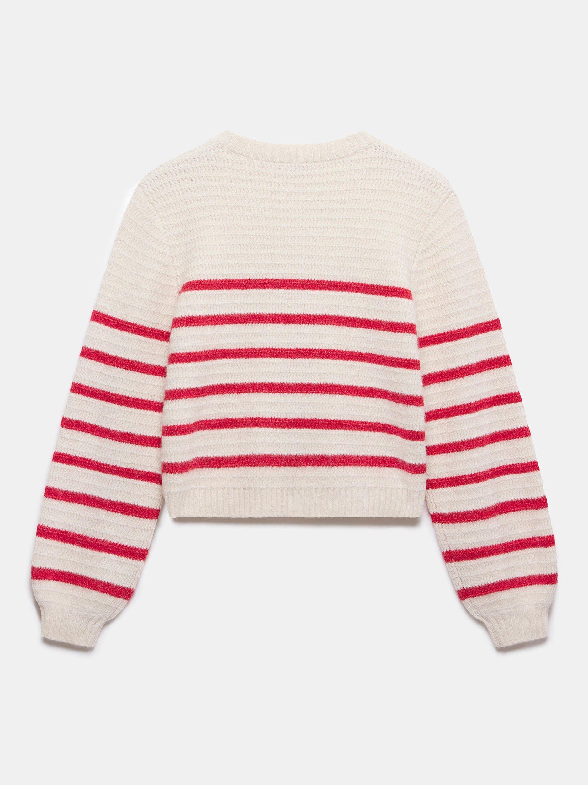 Product image 7 of 7, which shows Mint Velvet Stripe Knit Cardigan, Red/Multi, S
