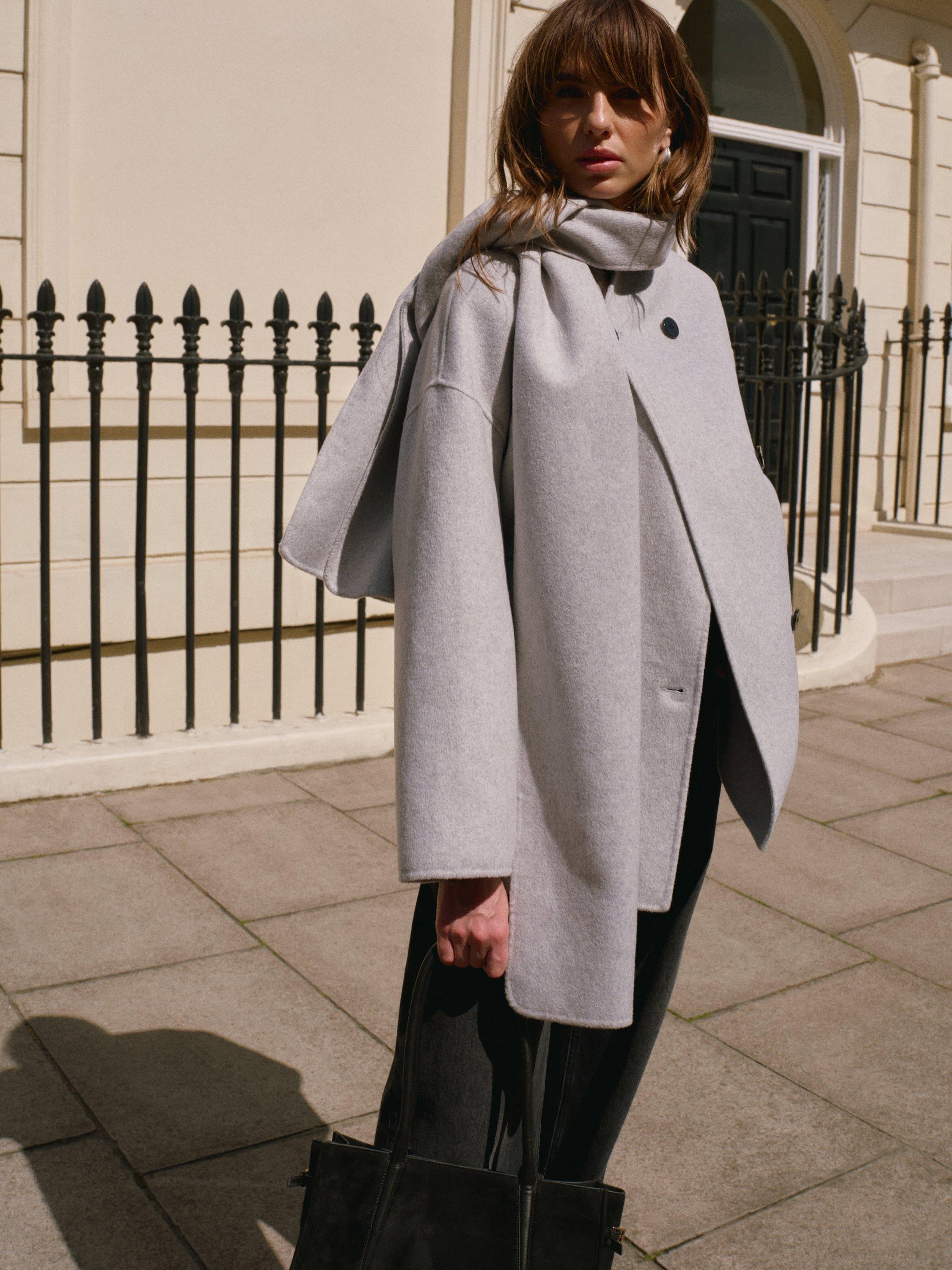 Product image 2 of 8, which shows Mint Velvet Scarf Detail Coat, Grey, L