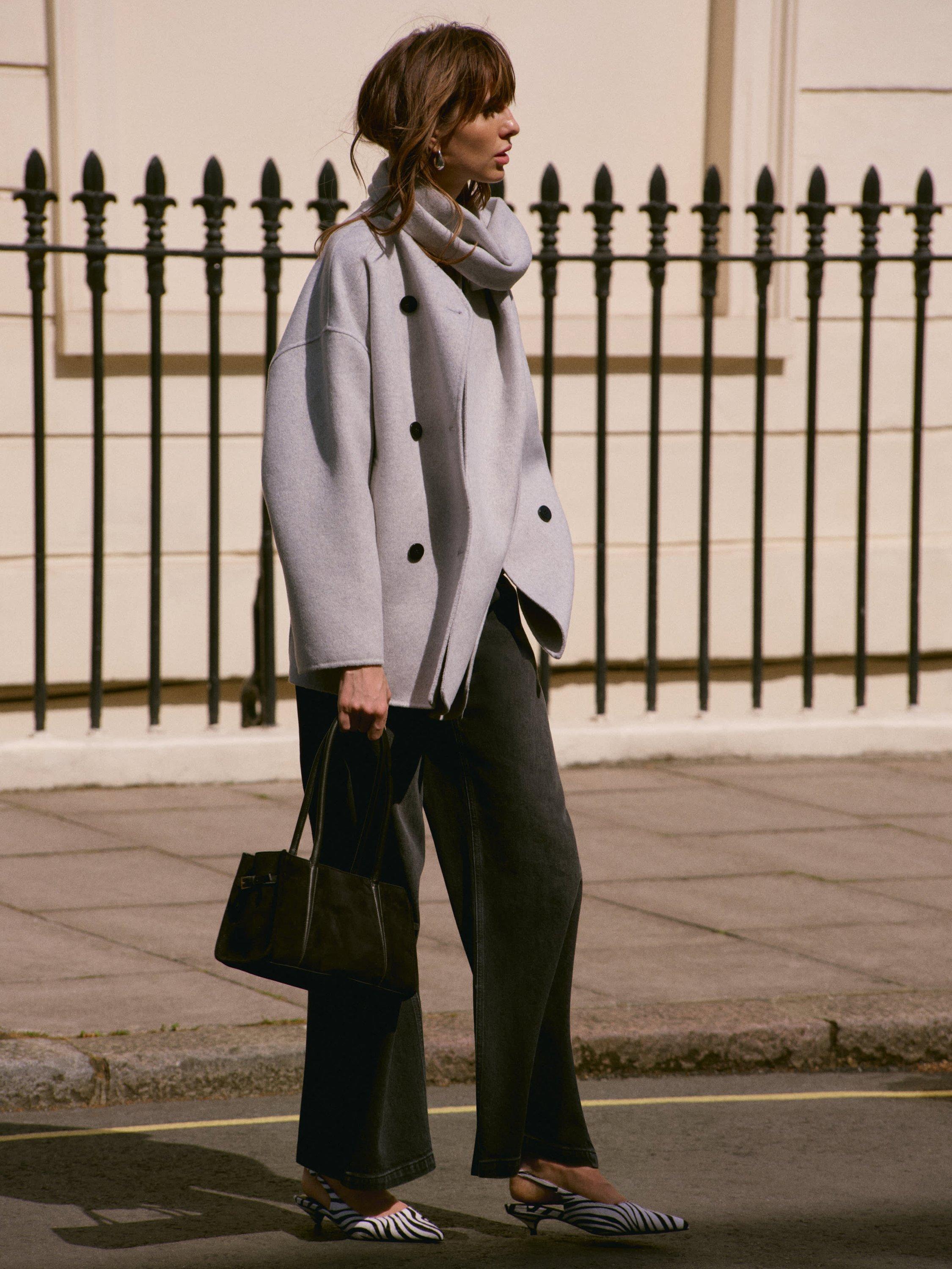 Product image 3 of 8, which shows Mint Velvet Scarf Detail Coat, Grey, L