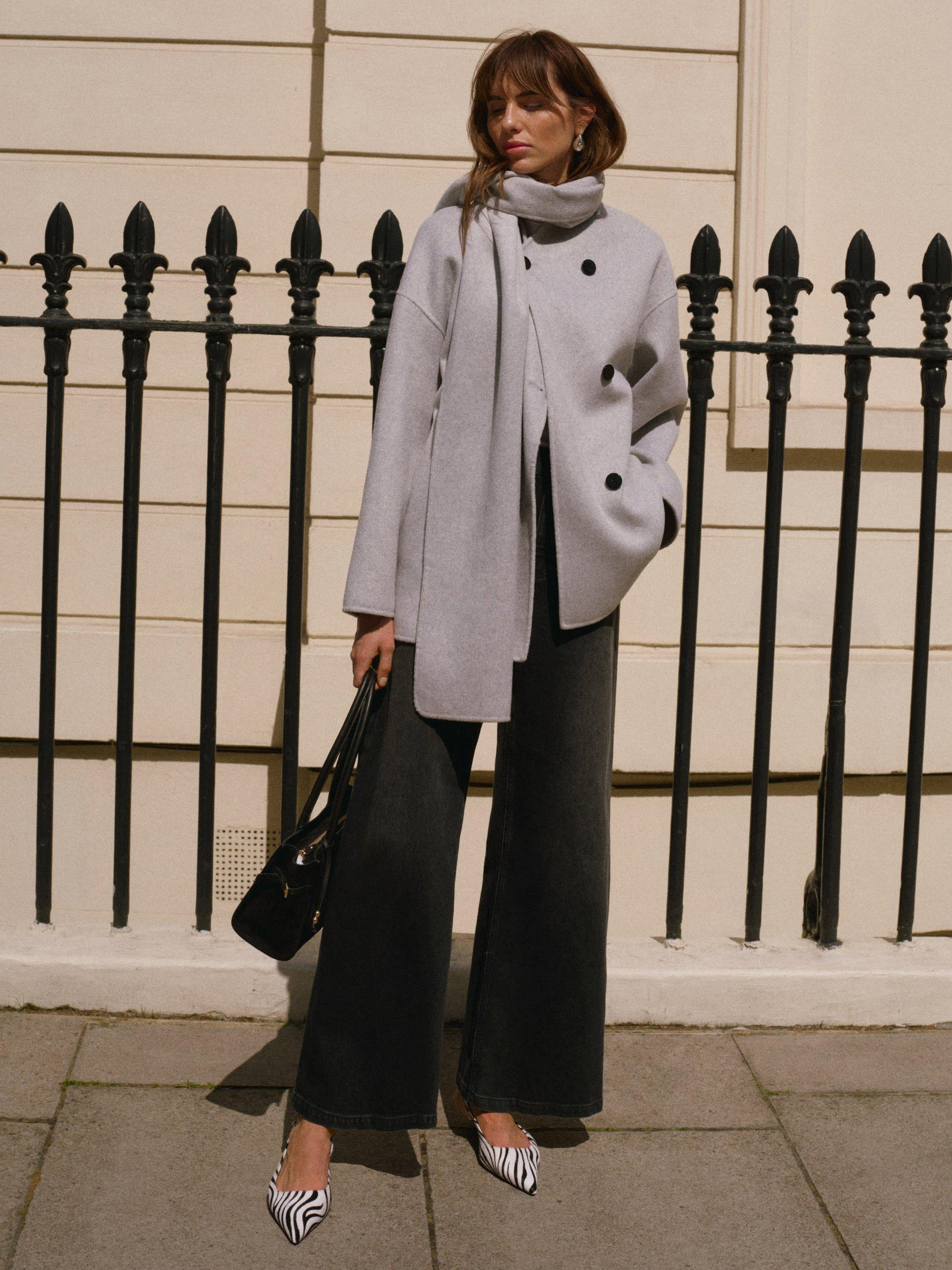 Product image 5 of 8, which shows Mint Velvet Scarf Detail Coat, Grey, L