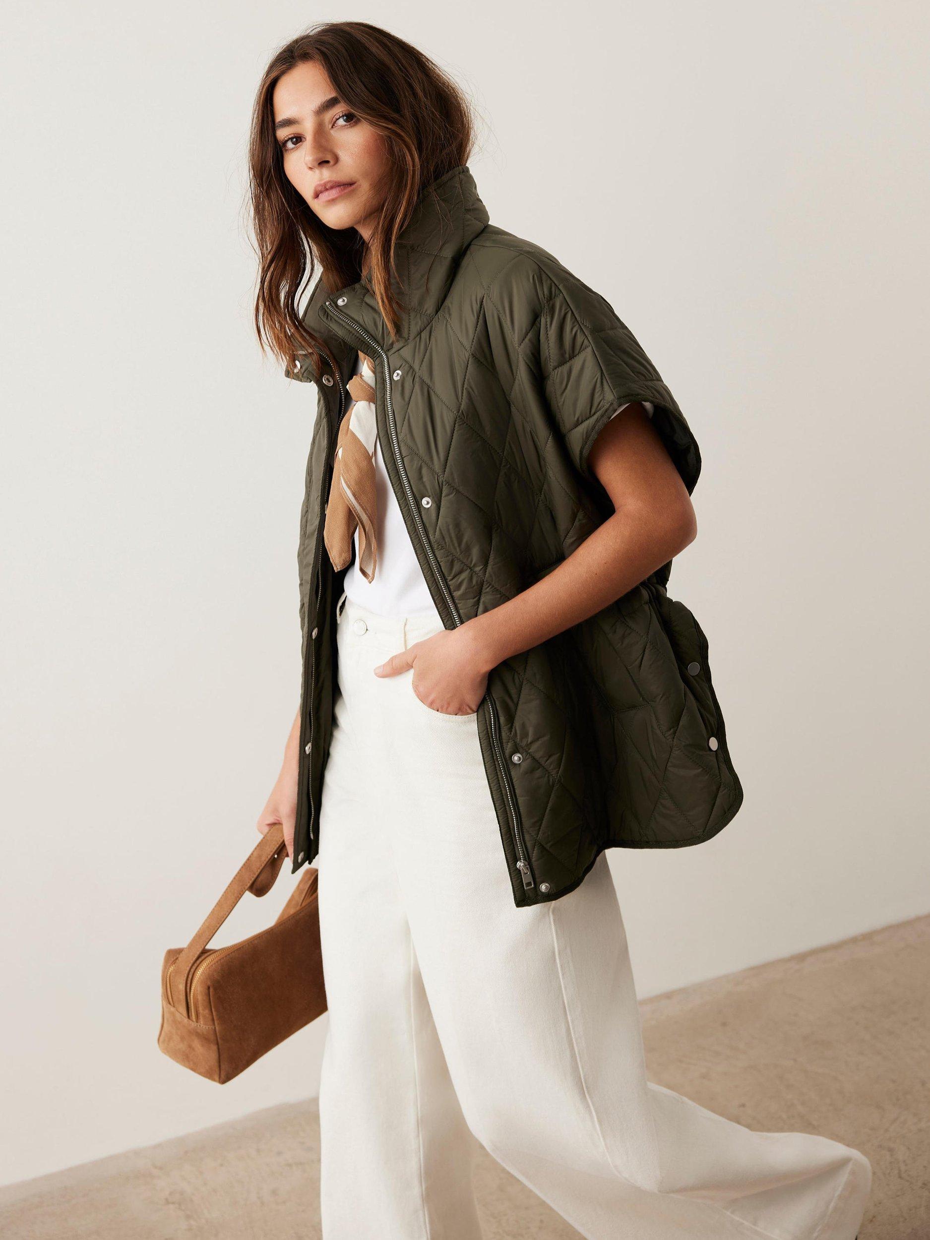 Mint Velvet Quilted Oversized Gilet, Khaki