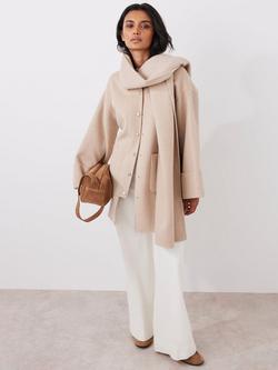 Mint Velvet Wool Rich Collarless Coat, Neutral, Neutral