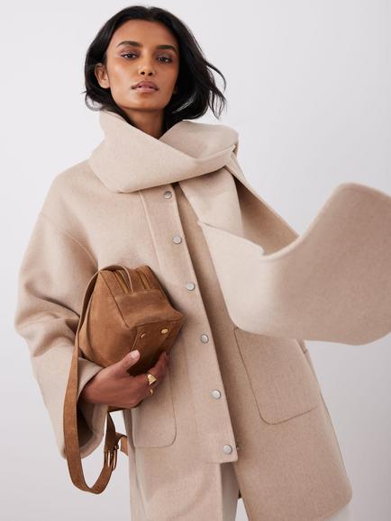 Mint Velvet Wool Rich Collarless Coat, Neutral - view 2, Neutral