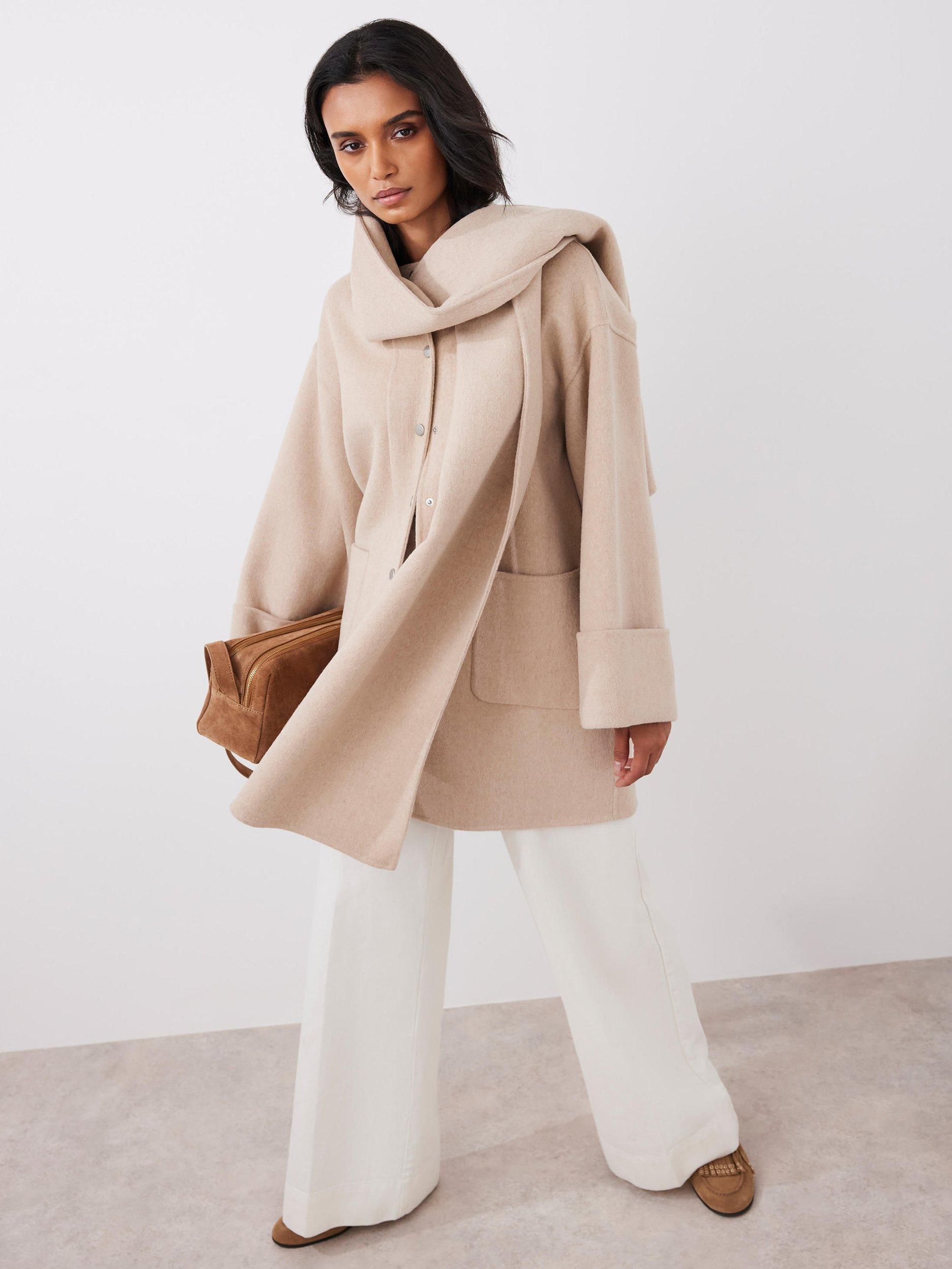 Product image 4 of 7, which shows Mint Velvet Wool Rich Collarless Coat, Neutral, XS