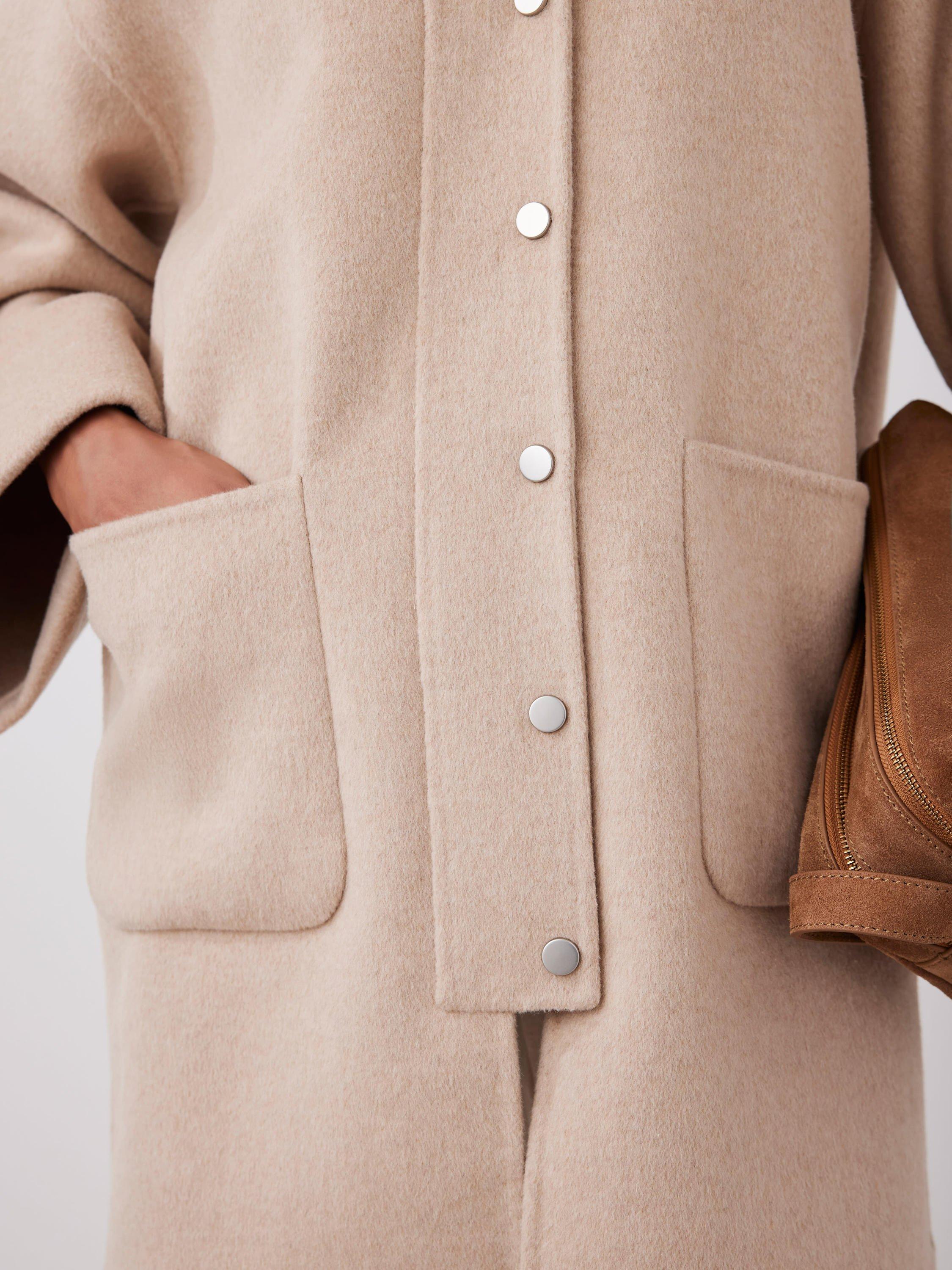Product image 5 of 7, which shows Mint Velvet Wool Rich Collarless Coat, Neutral, XS