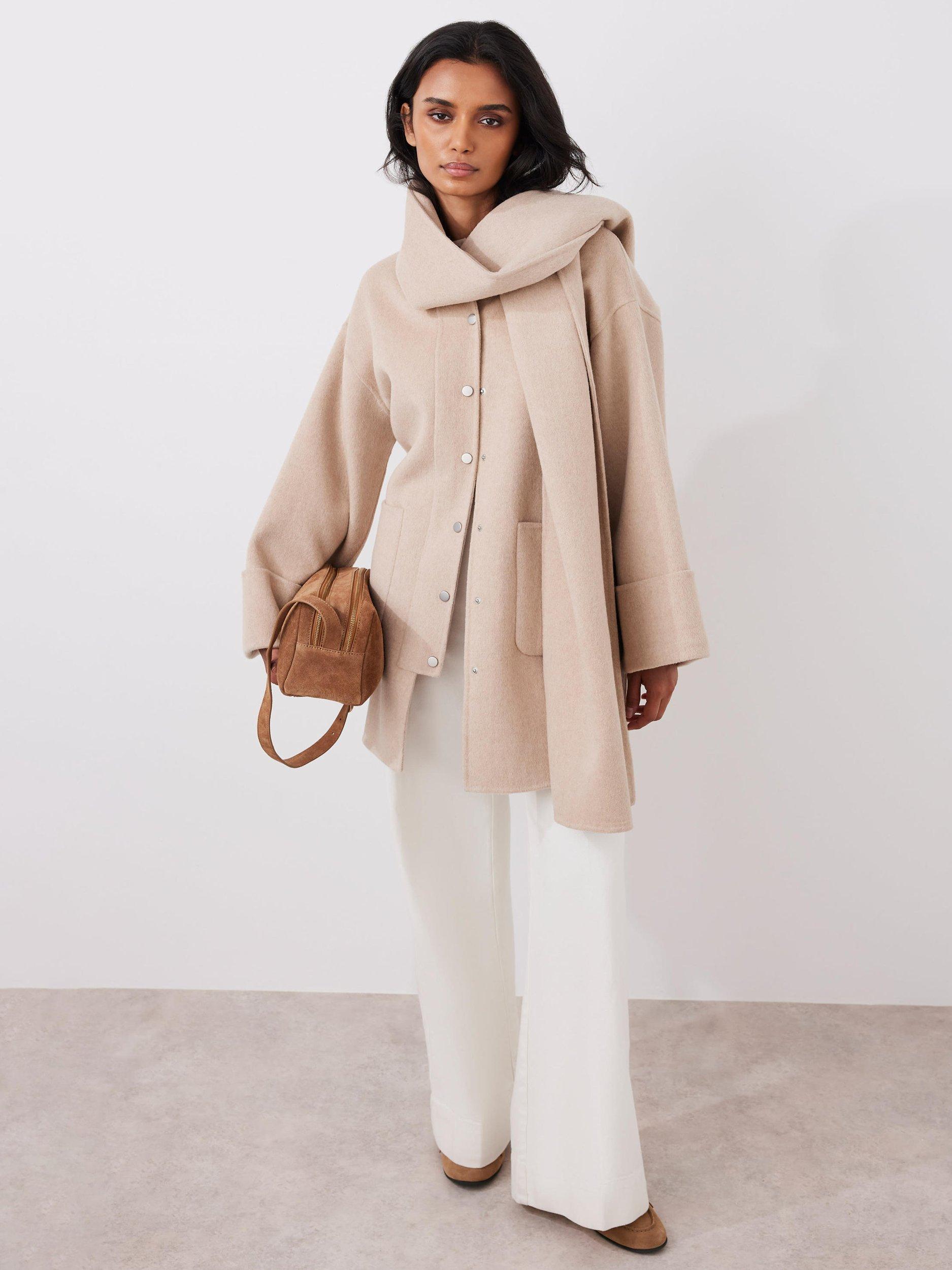 Product image 6 of 7, which shows Mint Velvet Wool Rich Collarless Coat, Neutral, XS