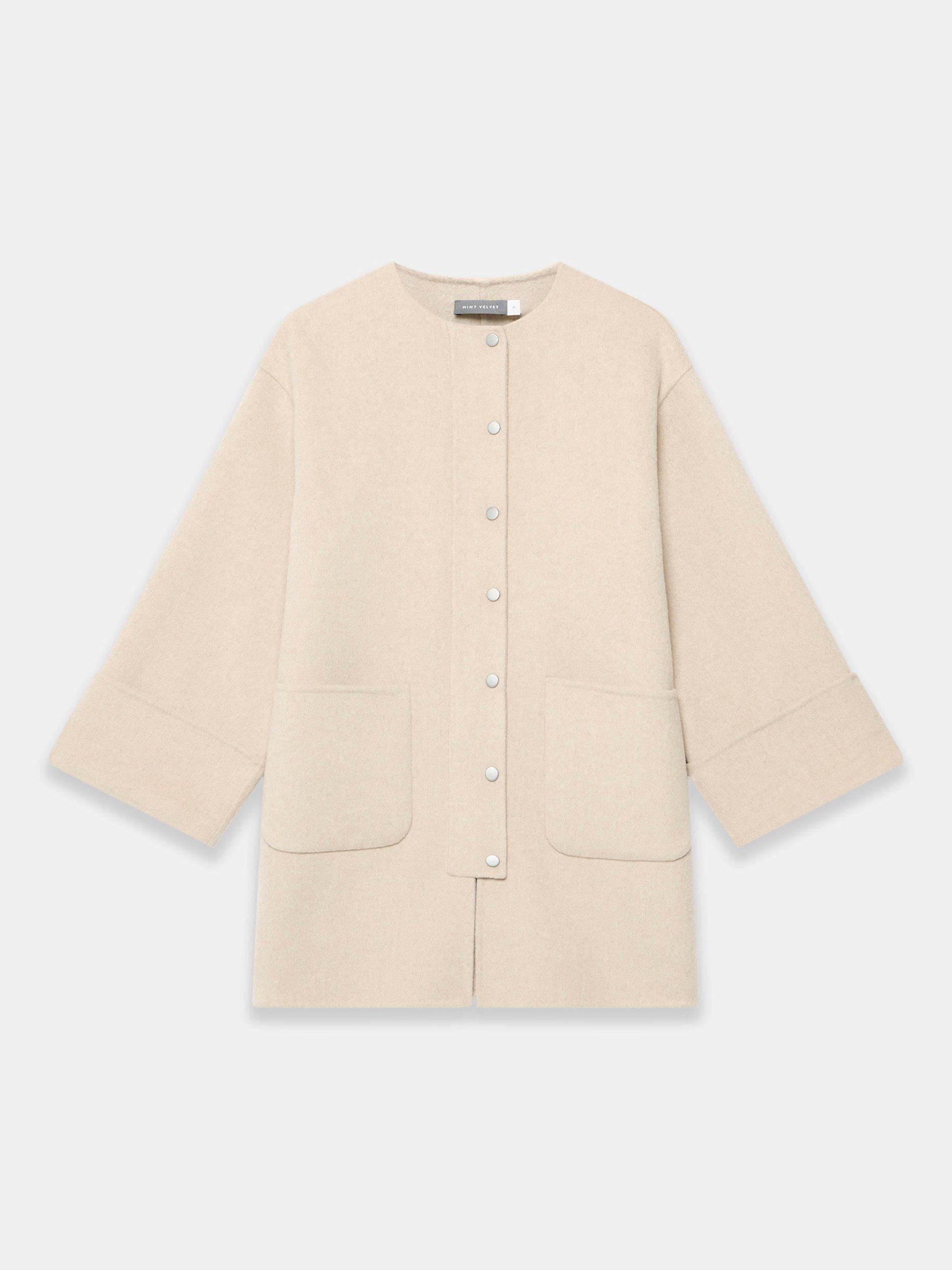 Product image 7 of 7, which shows Mint Velvet Wool Rich Collarless Coat, Neutral, XS