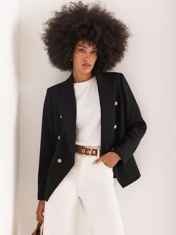 Mint Velvet Military Button Double Breasted Blazer, Black, Black