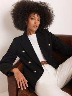 Mint Velvet Military Button Double Breasted Blazer, Black - view 2, Black