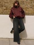 Mint Velvet High Neck Satin Jacket, Red Burgundy