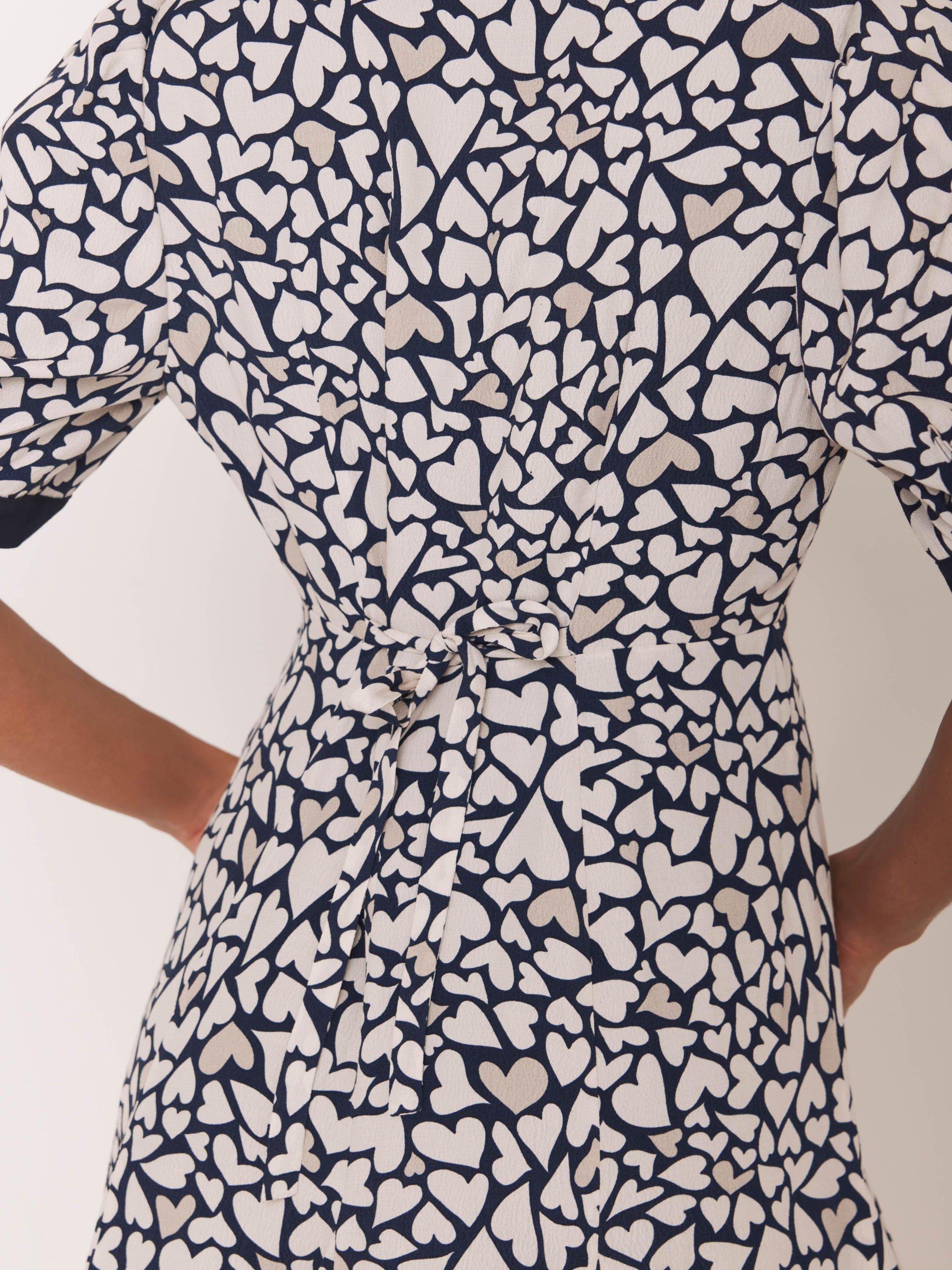 Product image 3 of 7, which shows Mint Velvet Heart Print Mini Dress, Navy/White, 6