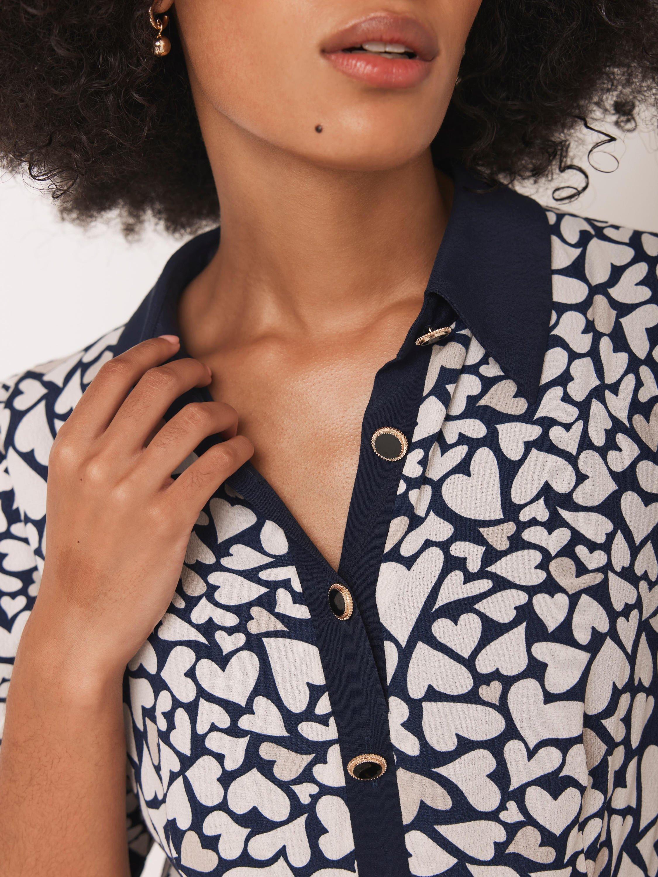 Product image 5 of 7, which shows Mint Velvet Heart Print Mini Dress, Navy/White, 6