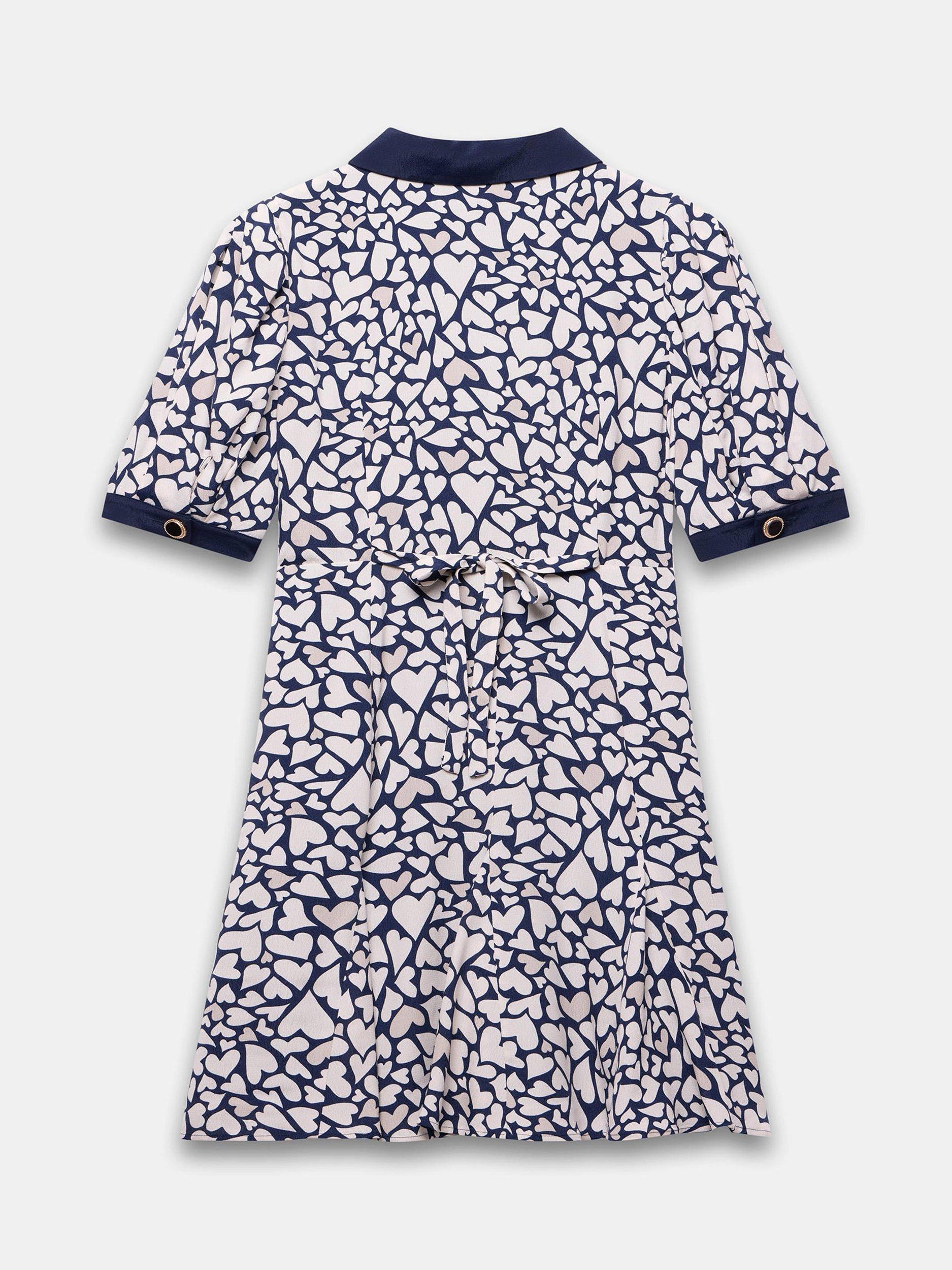 Product image 7 of 7, which shows Mint Velvet Heart Print Mini Dress, Navy/White, 6