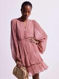 Mint Velvet Ruffle Boho Mini Dress, Pink