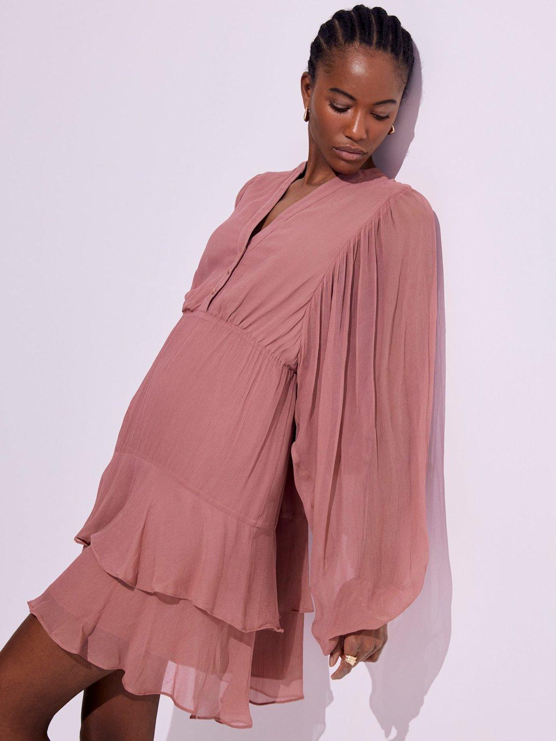 Product image 2 of 8, which shows Mint Velvet Ruffle Boho Mini Dress, Pink, 18