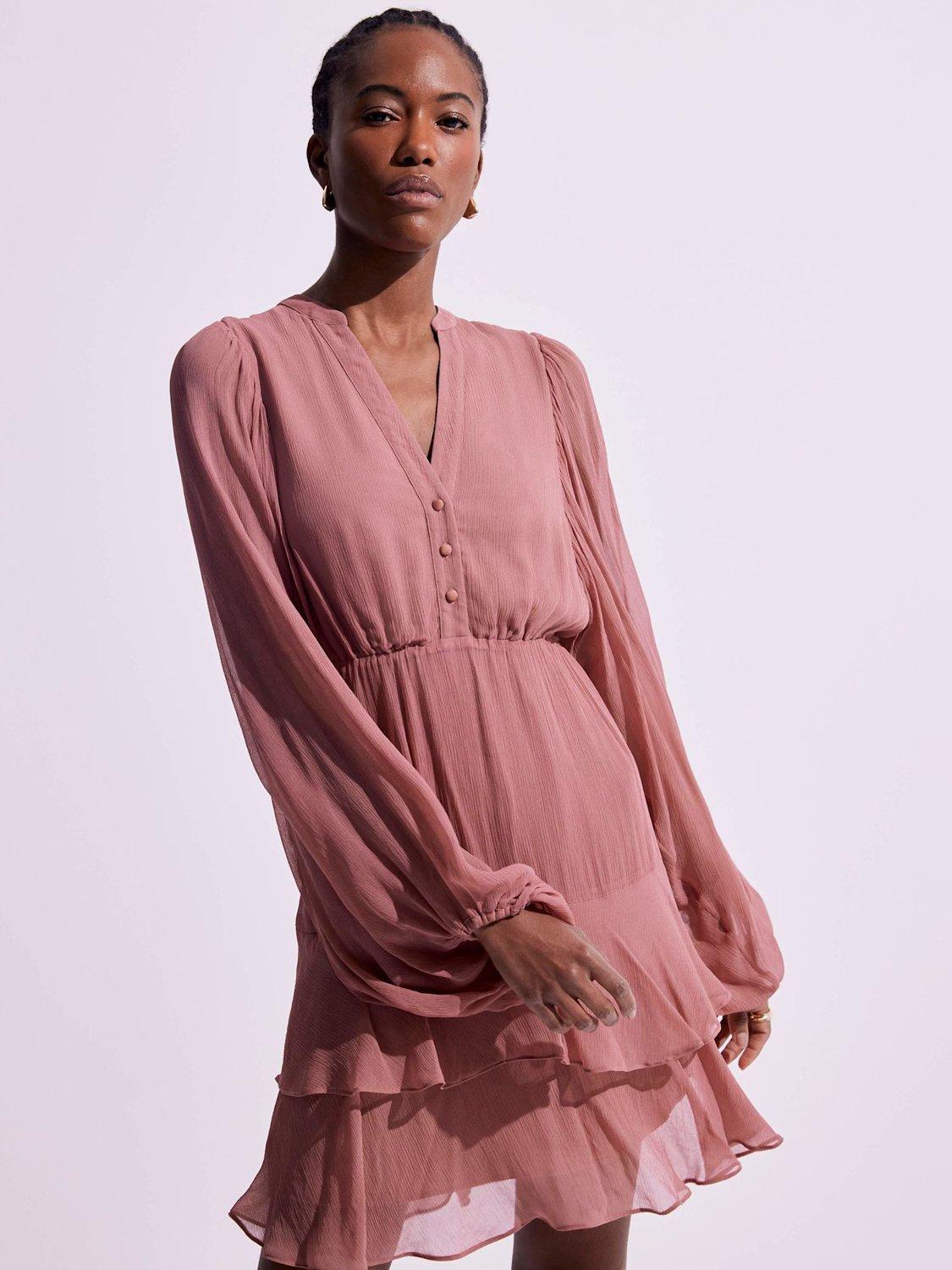 Product image 3 of 8, which shows Mint Velvet Ruffle Boho Mini Dress, Pink, 18