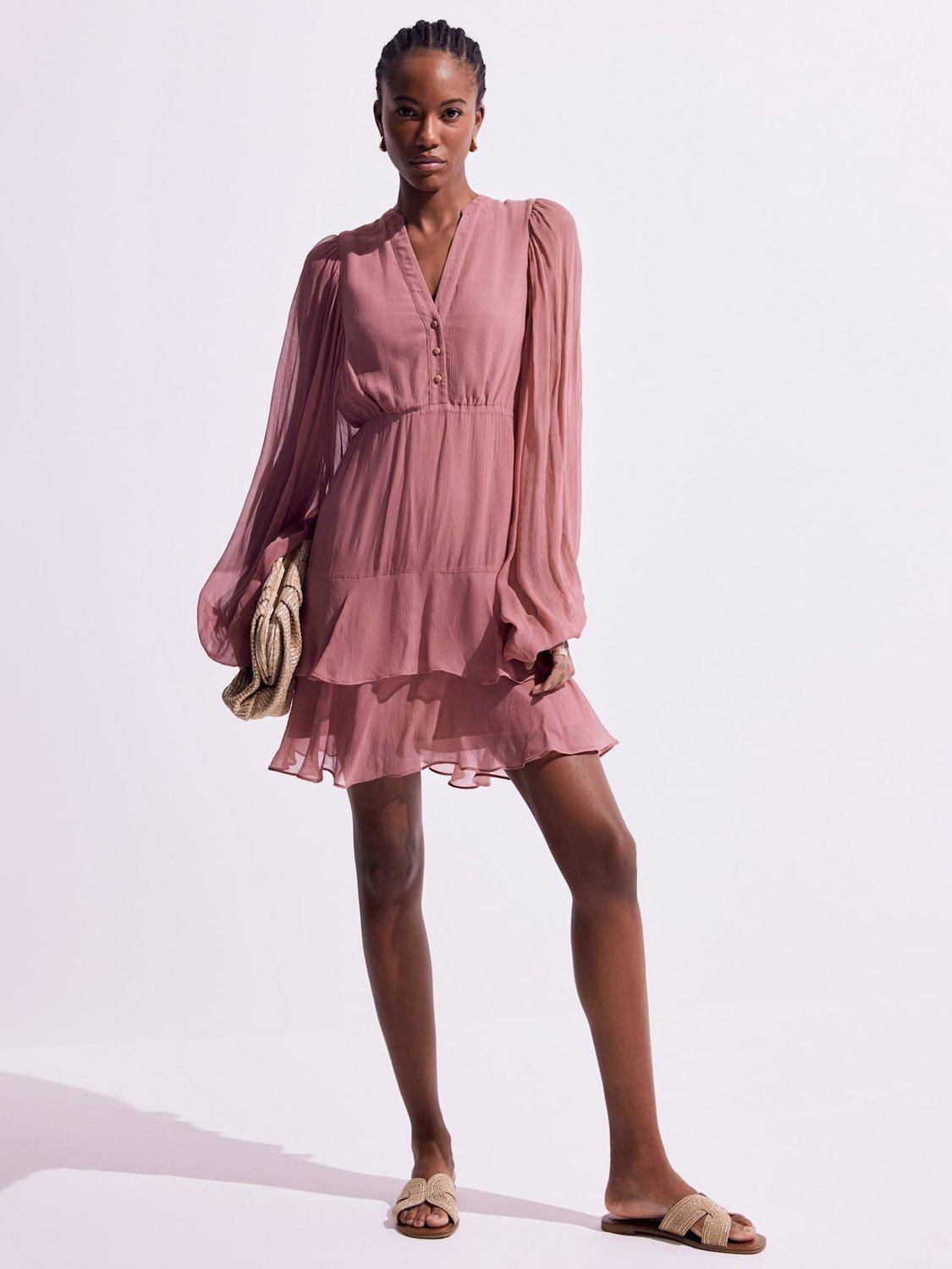 Product image 5 of 8, which shows Mint Velvet Ruffle Boho Mini Dress, Pink, 18