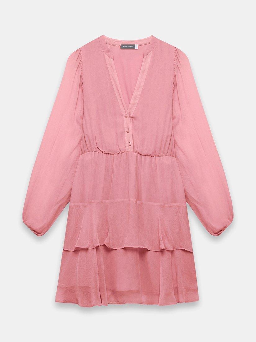 Product image 7 of 8, which shows Mint Velvet Ruffle Boho Mini Dress, Pink, 18