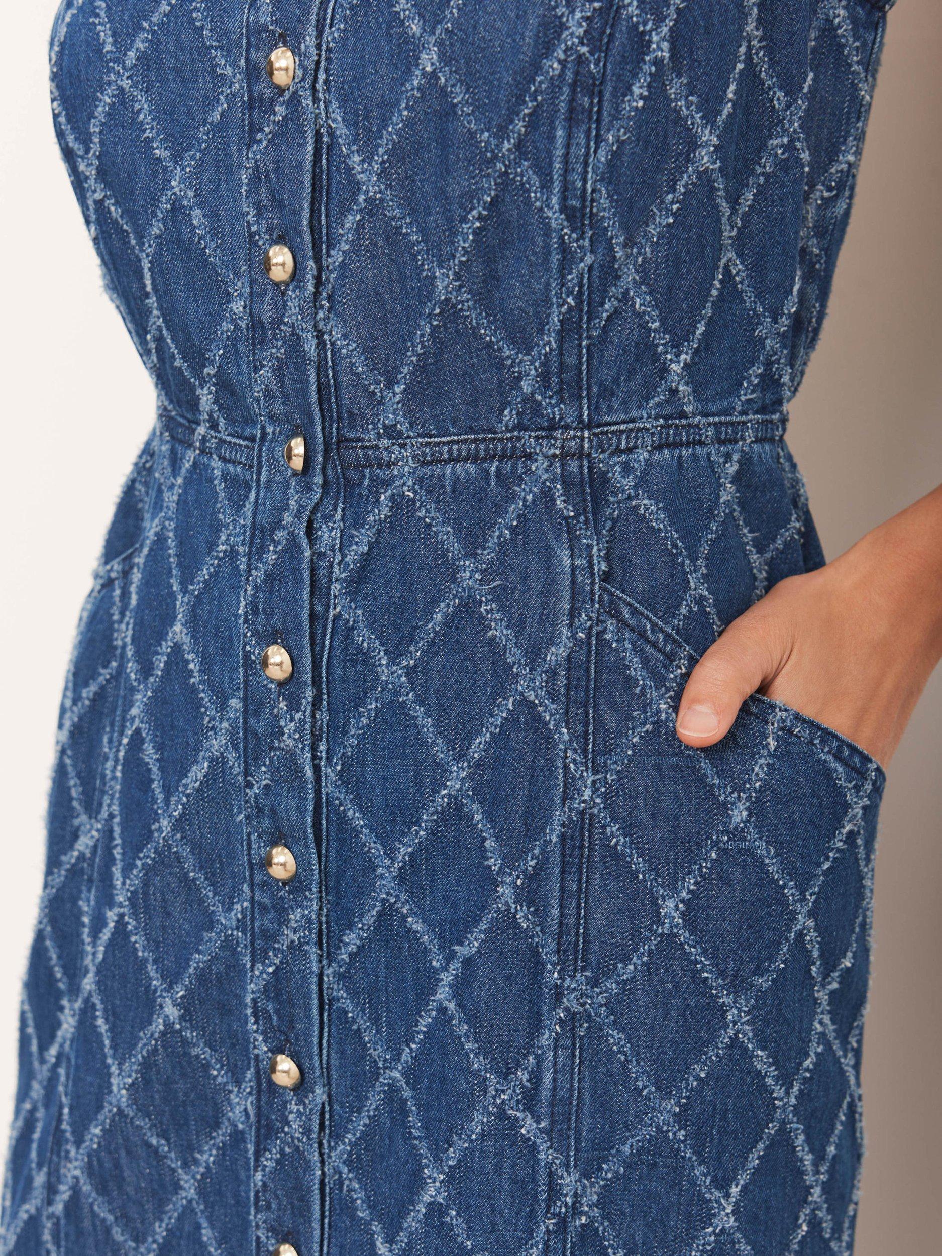 Product image 5 of 8, which shows Mint Velvet Diamond Denim Midi Dress, Indigo, 8